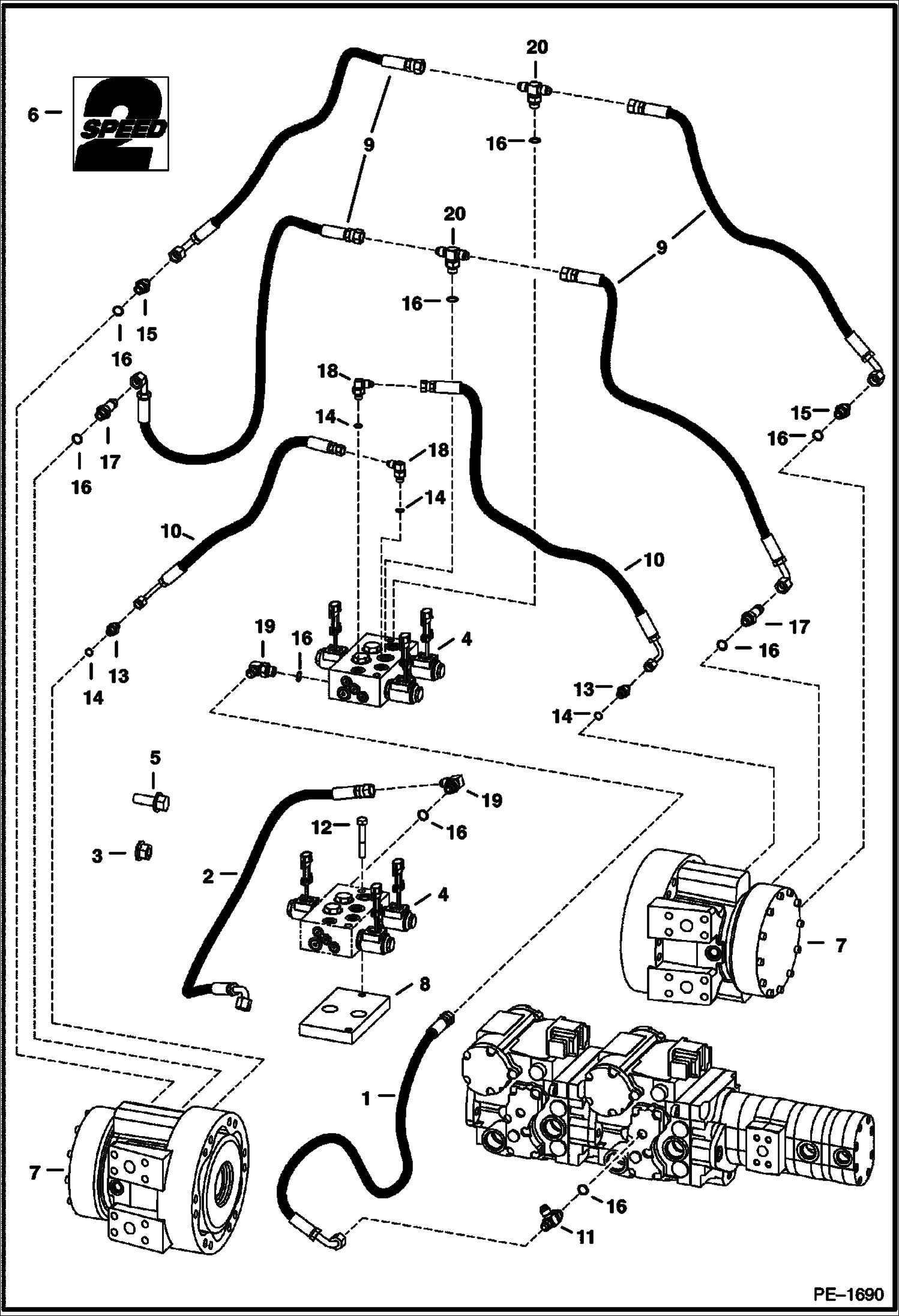 Схема запчастей Bobcat A-Series - HYDROSTATIC CIRCUITRY (2-Speed Option) HYDROSTATIC SYSTEM