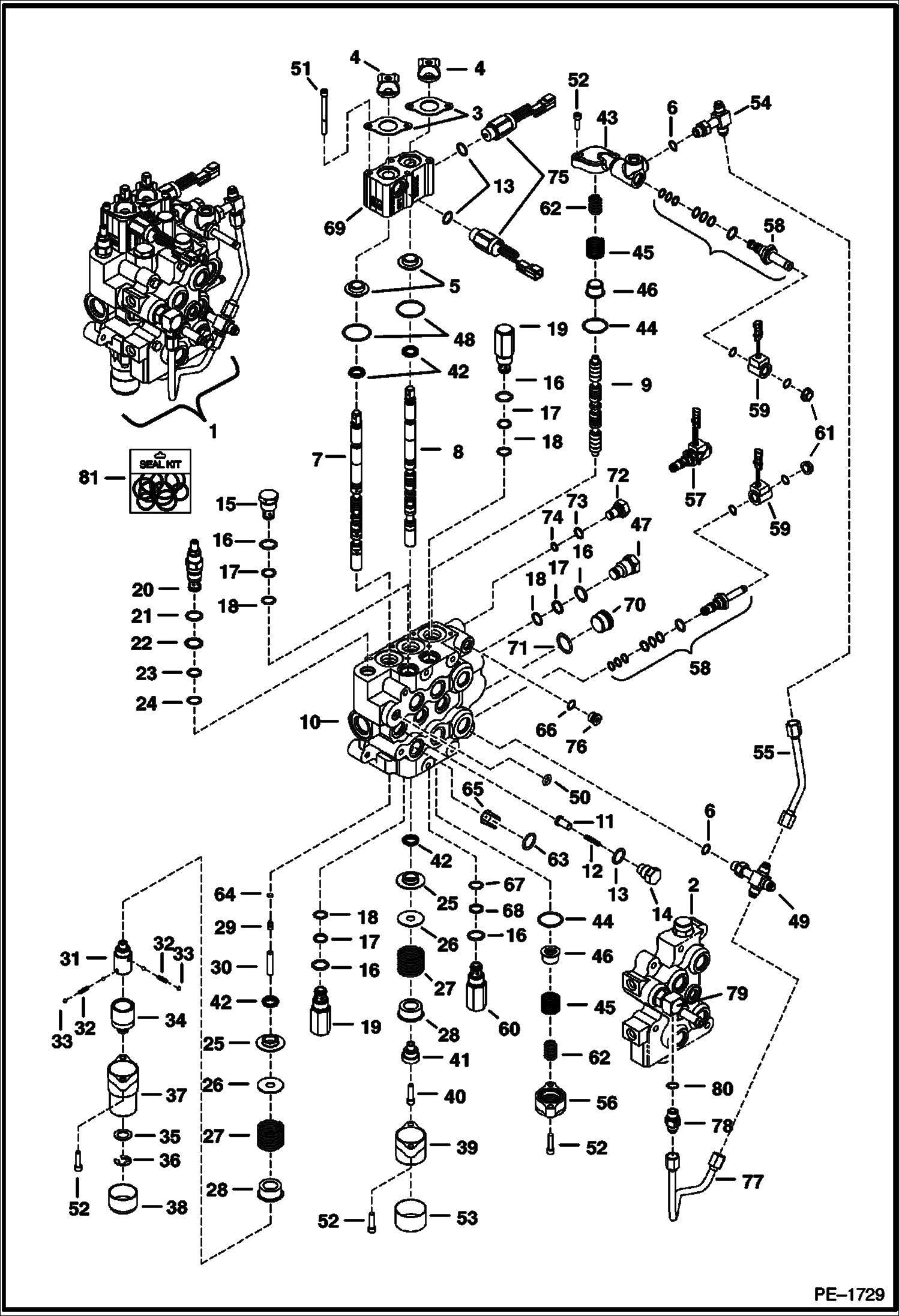 Схема запчастей Bobcat T-Series - HYDRAULIC CONTROL VALVE (Spool Lock) W/(BICS Control Valve) (S/N 521911001, 522011001 & Above) (S/N 525411001-13999, 525511001-11999) HYDRAULIC SYSTEM