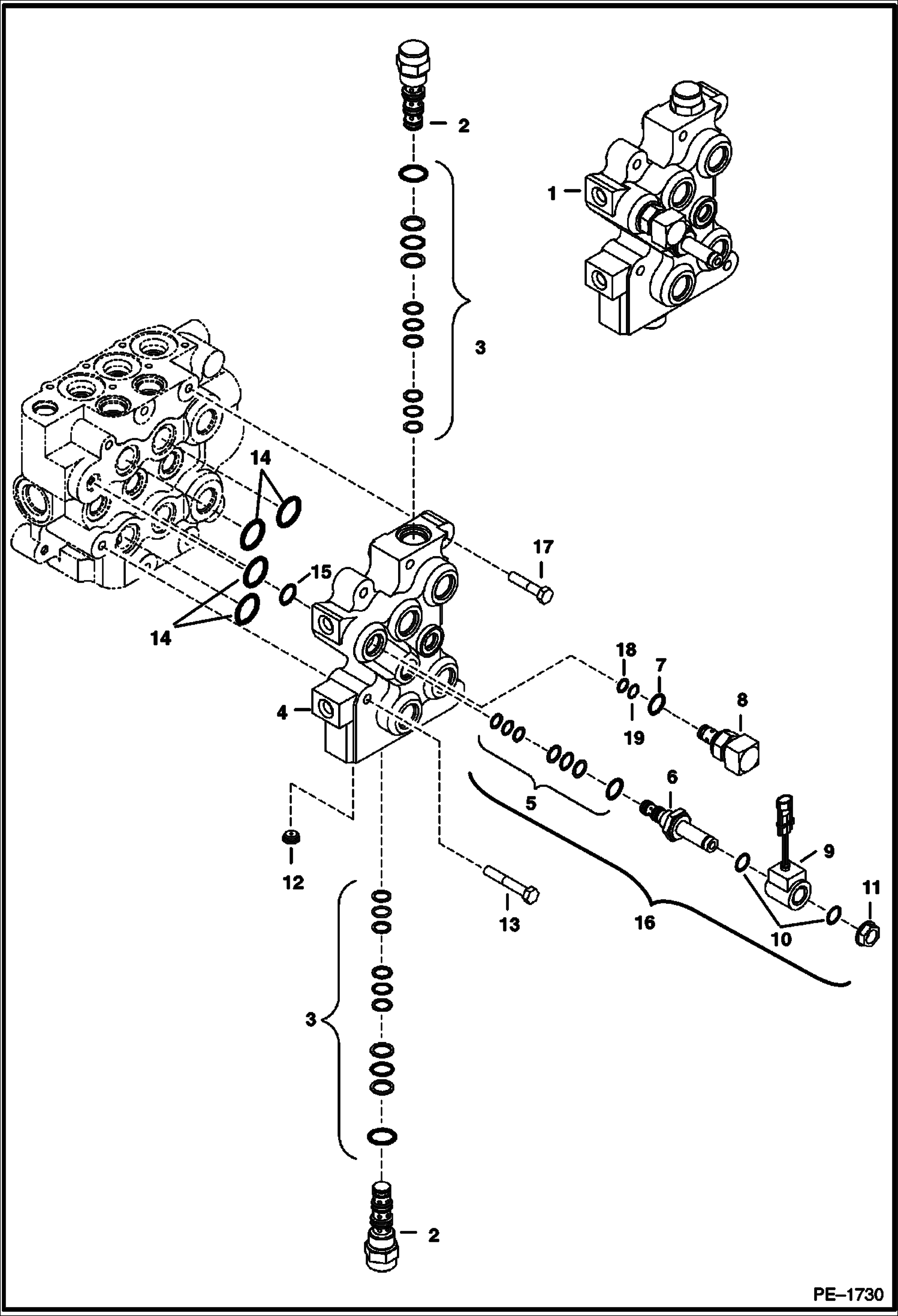 Схема запчастей Bobcat T-Series - BICS CONTROL VALVE (S/N 521911001, 522011001 & Above) (S/N 525411001-13999, 525511001-11999) HYDRAULIC SYSTEM