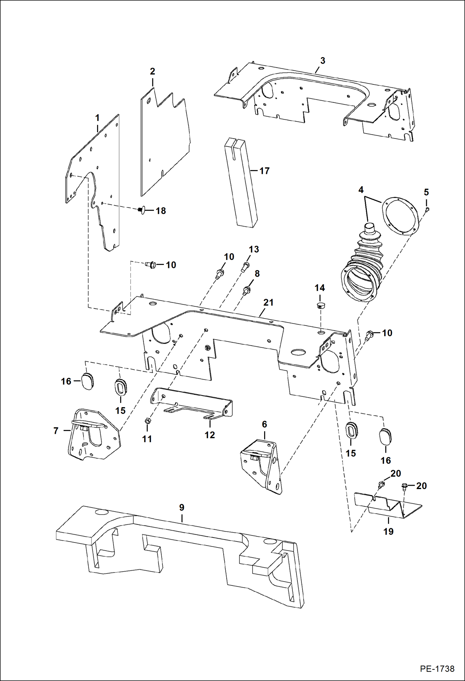 Схема запчастей Bobcat S-Series - PANELS (Manual Controls, AHC & ACS) MAIN FRAME