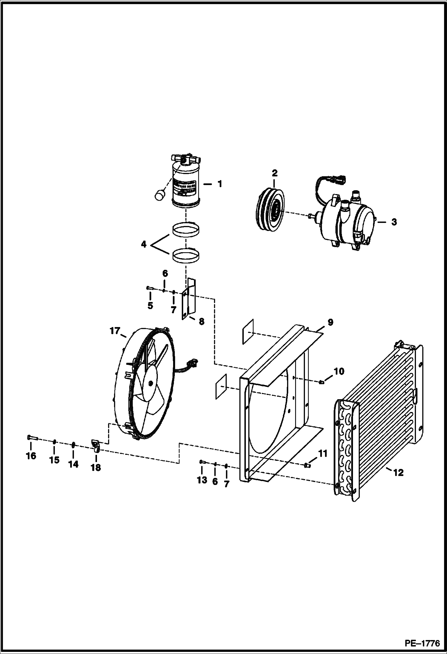 Схема запчастей Bobcat 5600 - HEATER & A/C (Condenser Assy) ACCESSORIES & OPTIONS