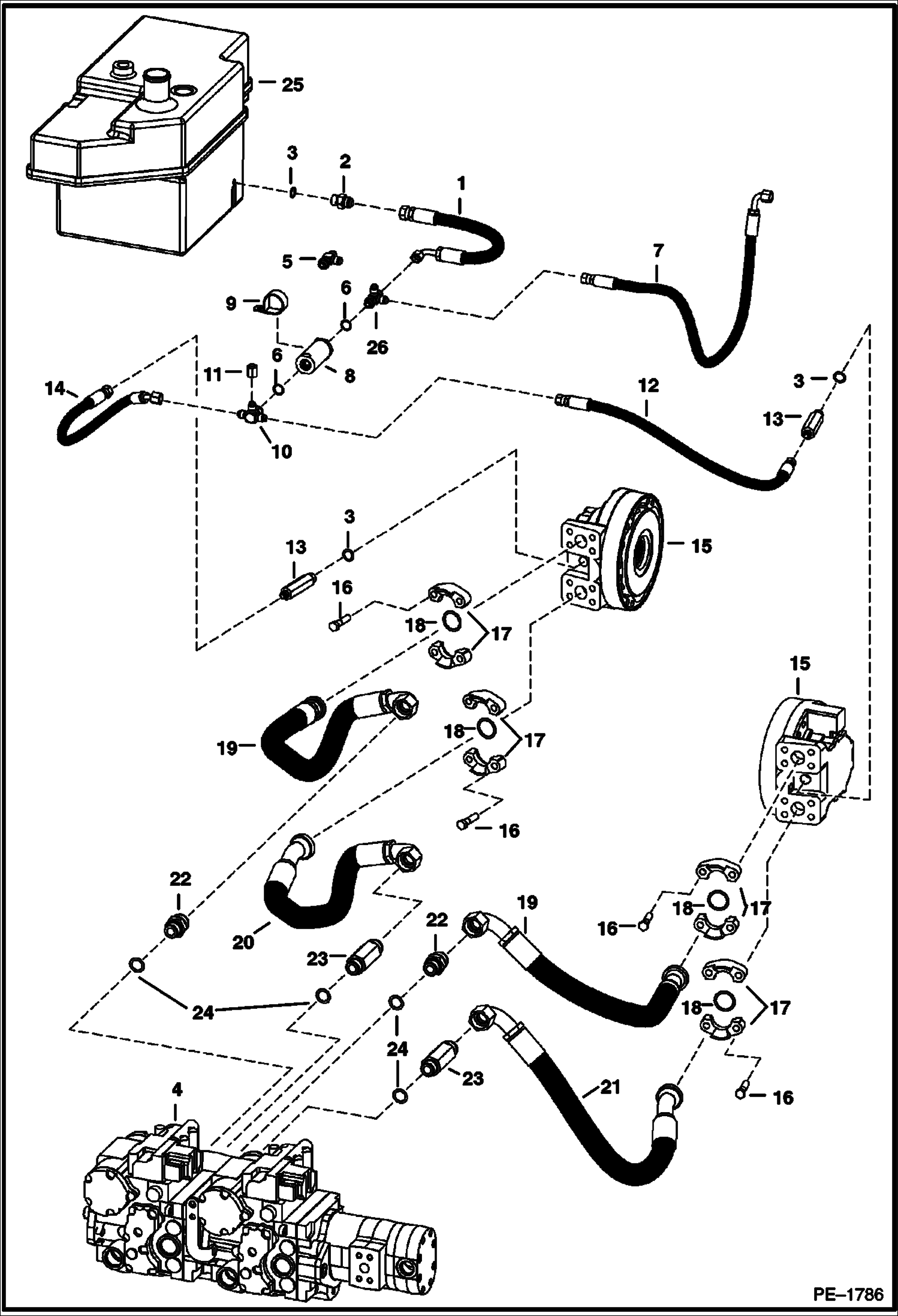 Схема запчастей Bobcat A-Series - HYDROSTATIC CIRCUITRY (W/Motors) HYDROSTATIC SYSTEM