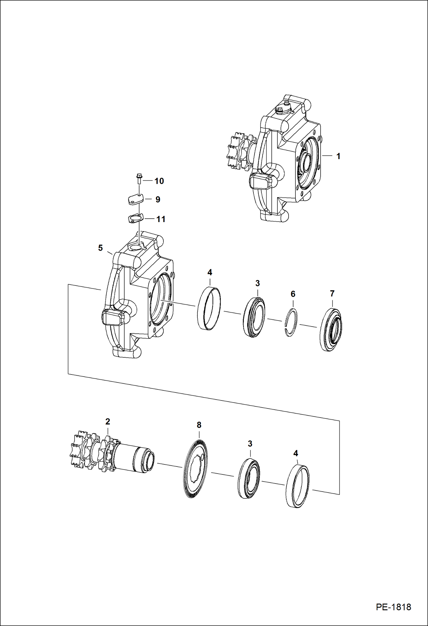 Схема запчастей Bobcat 700s - MOTOR CARRIER (Drive Motor Mount Assy) (Single Speed Motor) (W/Speed Sensor) DRIVE TRAIN