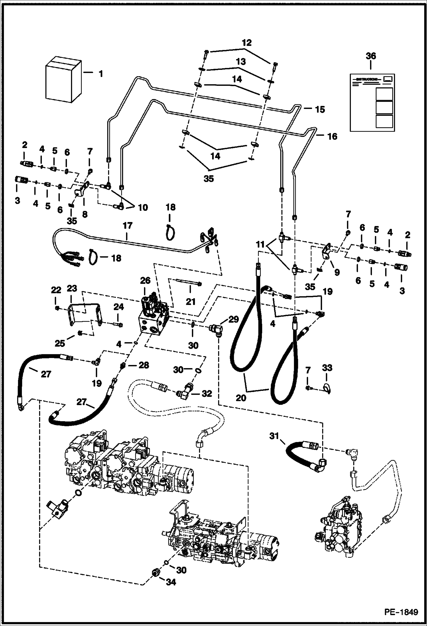 Схема запчастей Bobcat T-Series - REAR AUXILIARY HYDRAULICS (S/N 521911601, 522011102, 525411001, 525511001 & Above) ACCESSORIES & OPTIONS