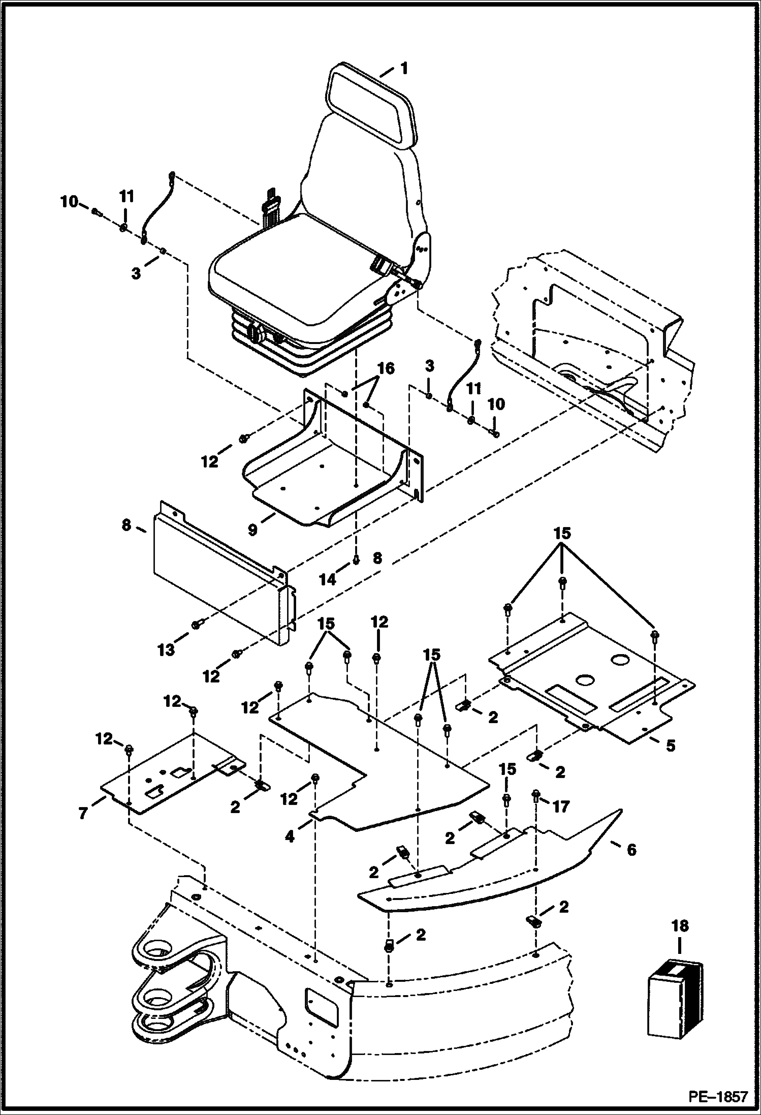 Схема запчастей Bobcat 430 - OPERATOR AREA & SEAT MAIN FRAME