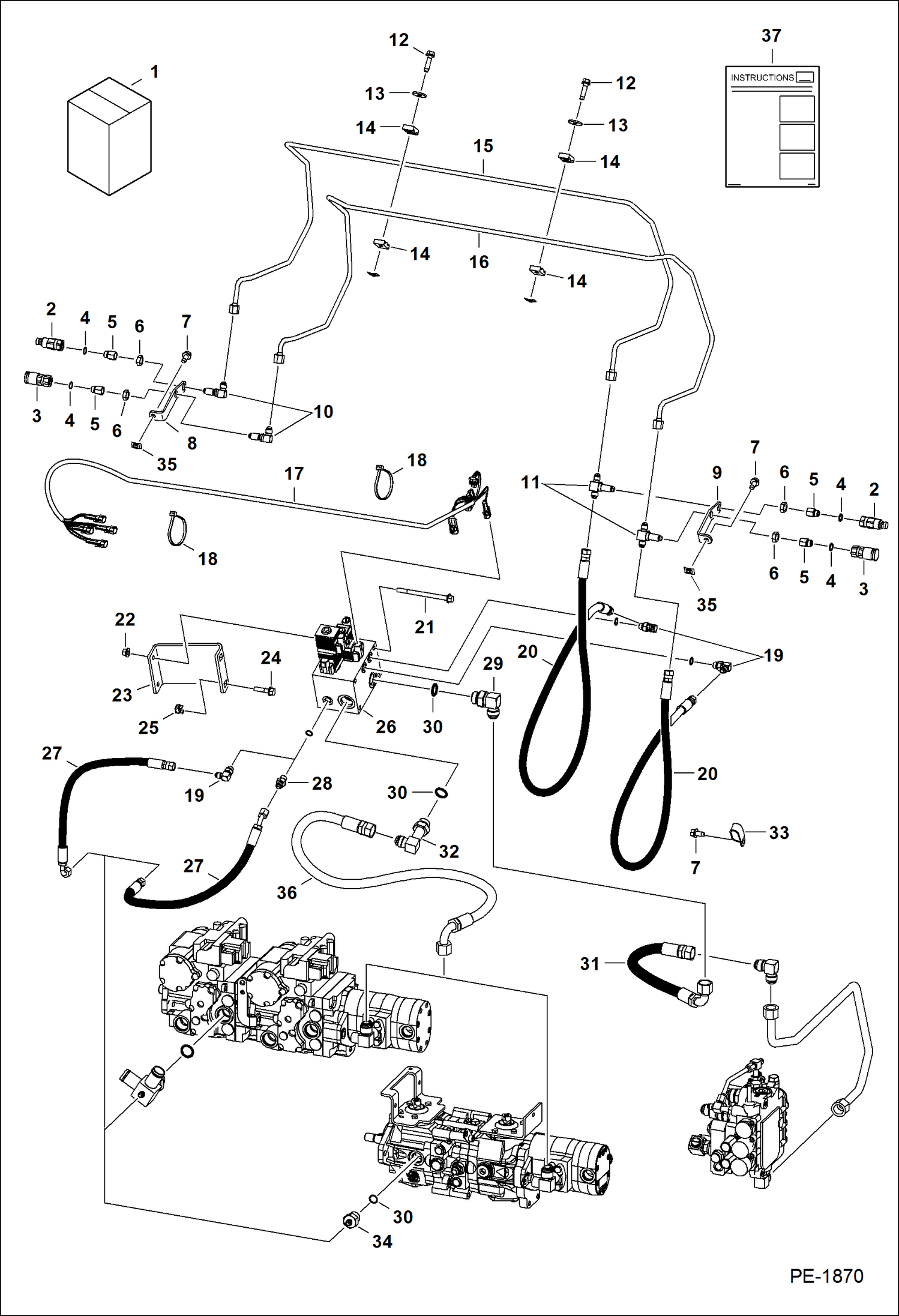 Схема запчастей Bobcat S-Series - REAR AUXILIARY HYDRAULICS ACCESSORIES & OPTIONS