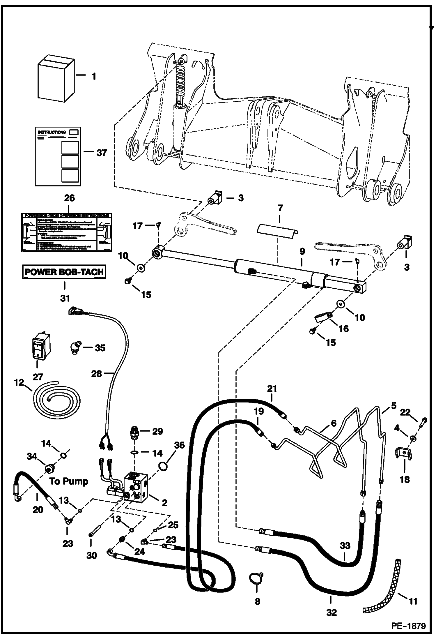 Схема запчастей Bobcat 800s - POWER BOB-TACH KIT (Cast Iron Gear Pump) (S/N 514452347, 514541165 , 514641366 & Above) ACCESSORIES & OPTIONS