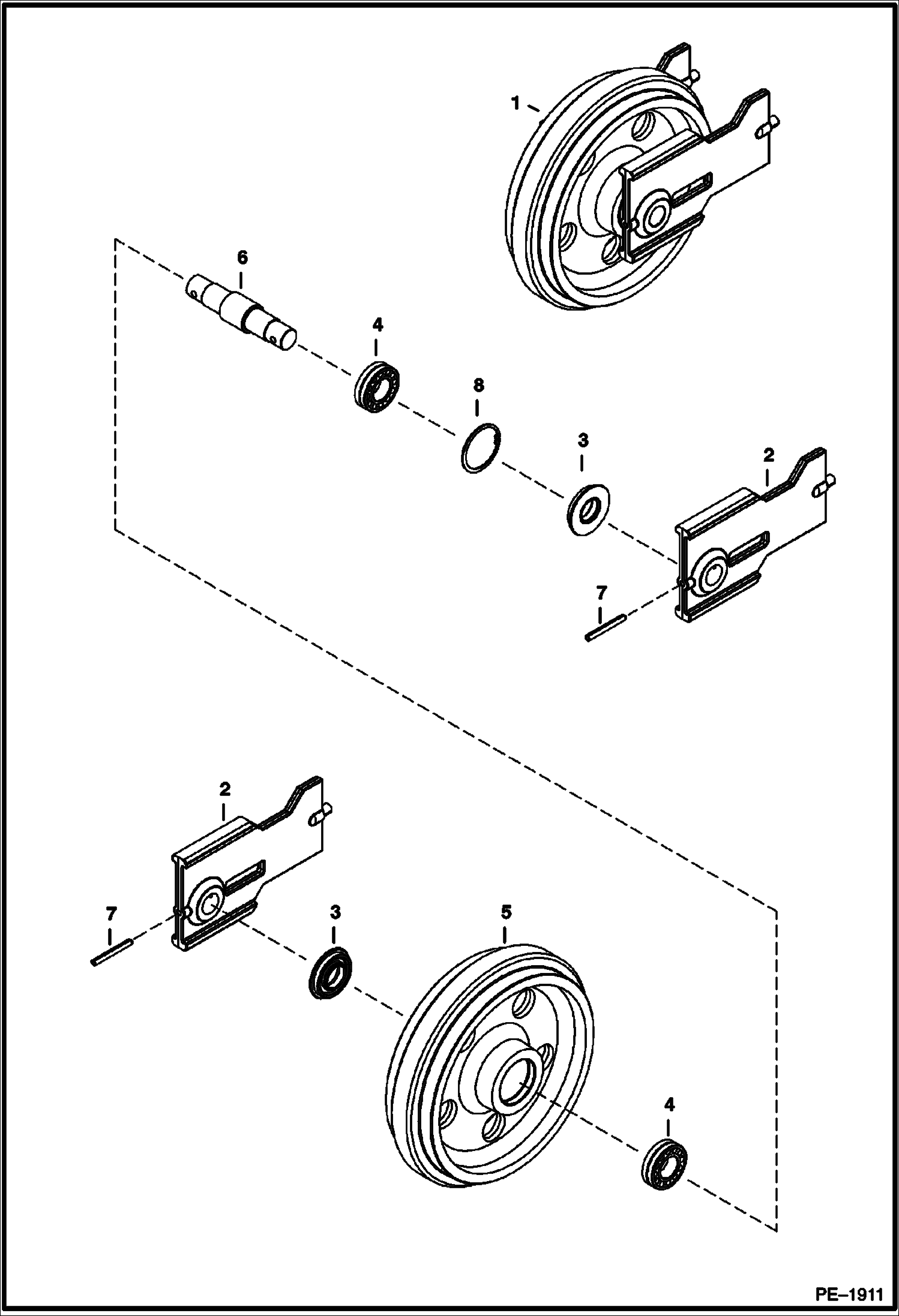 Схема запчастей Bobcat 334 - FRONT IDLER (W/ Holes In Idler) (S/N 234311389-234312180, 234411042-234411146, 234511278-234511908) UNDERCARRIAGE