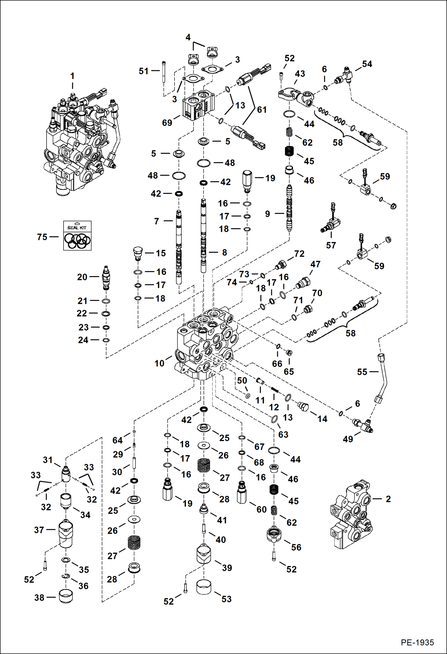 Схема запчастей Bobcat 800s - HYDRAULIC CONTROL VALVE (Spool Lock) (W/ BICS Control Valve) HYDRAULIC SYSTEM