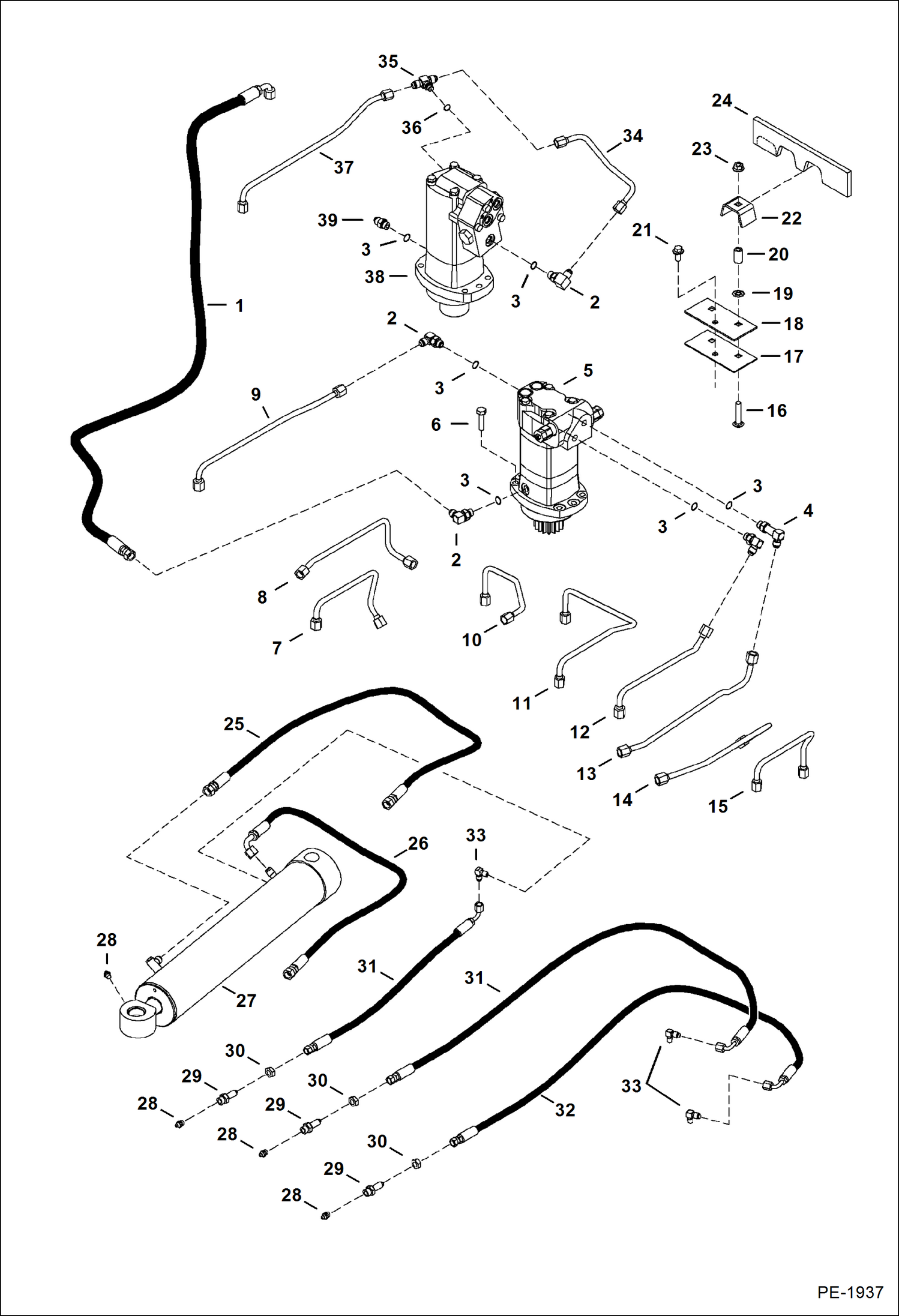 Схема запчастей Bobcat 320 - HYDRAULIC CIRCUITRY (S/N 223812347 & Above, 223514377 & Above, 223911001 & Above, 224011001 & Above) HYDRAULIC SYSTEM