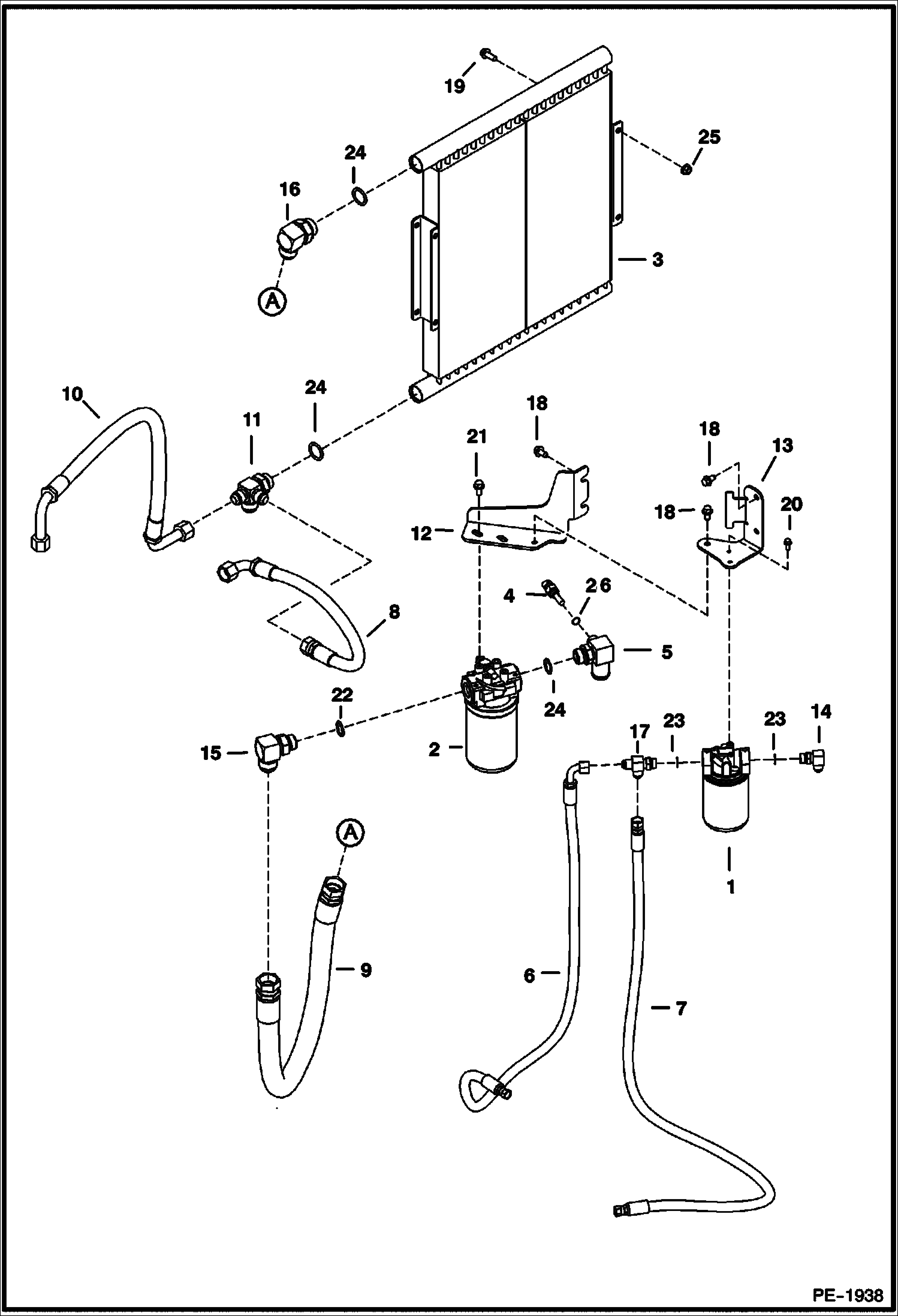 Схема запчастей Bobcat 331 - HYDRAULIC CIRCUITRY (Coolers/Filters) (S/N 232513896, 232712886, 232611630 & Above) HYDRAULIC SYSTEM