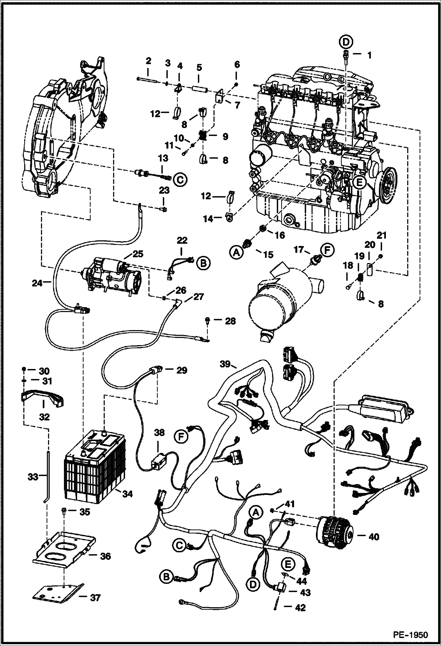 Схема запчастей Bobcat A-Series - ENGINE ELECTRICAL (S/N 5196, 5197 & Abv) ELECTRICAL SYSTEM