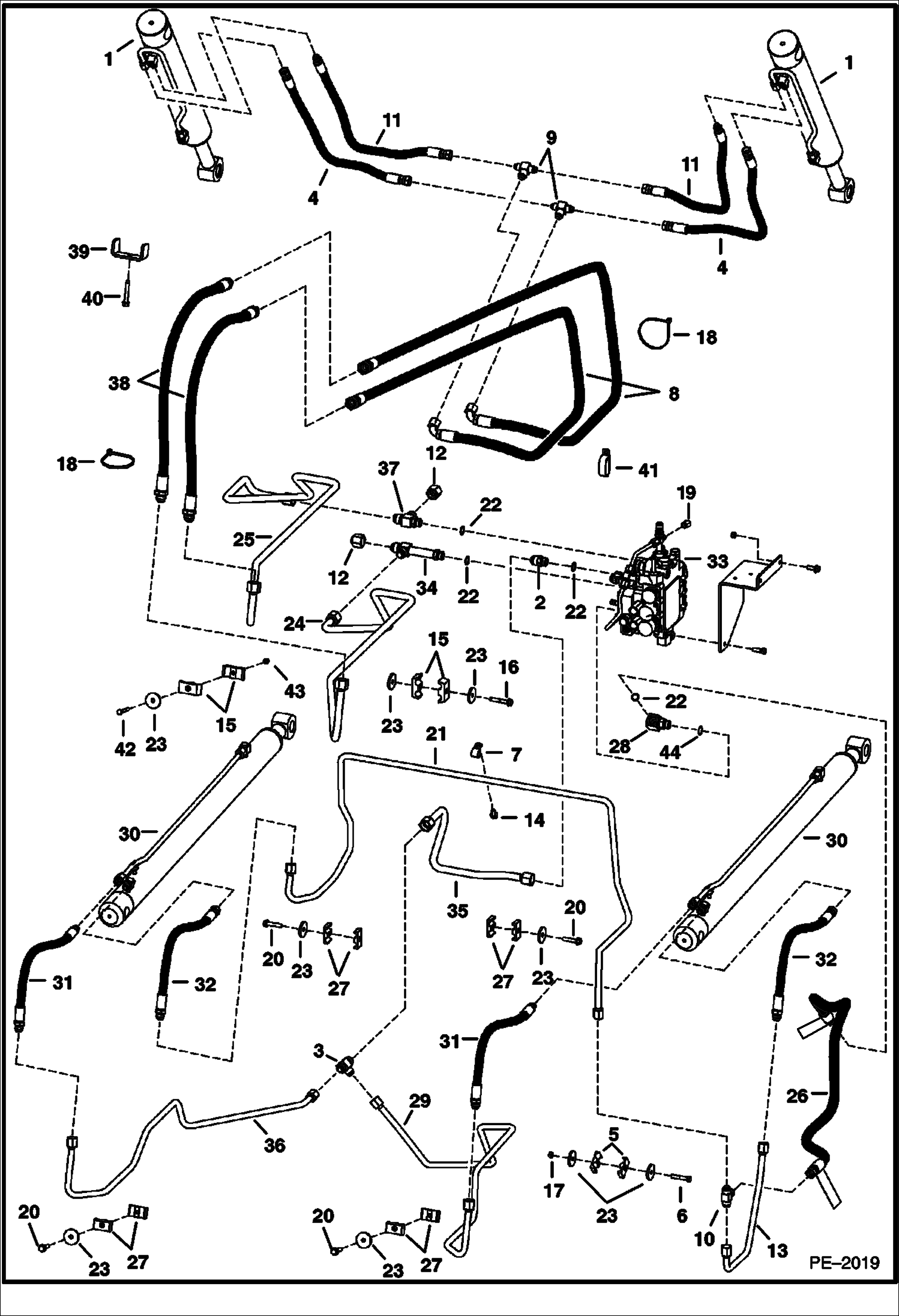 Схема запчастей Bobcat S-Series - HYDRAULIC CIRCUITRY (W/O Bucket Positioning Valve) (S/N 523211001, 523311001 & Above) (S/N 526211001-13999, 526311001-11999) HYDRAULIC SYSTEM