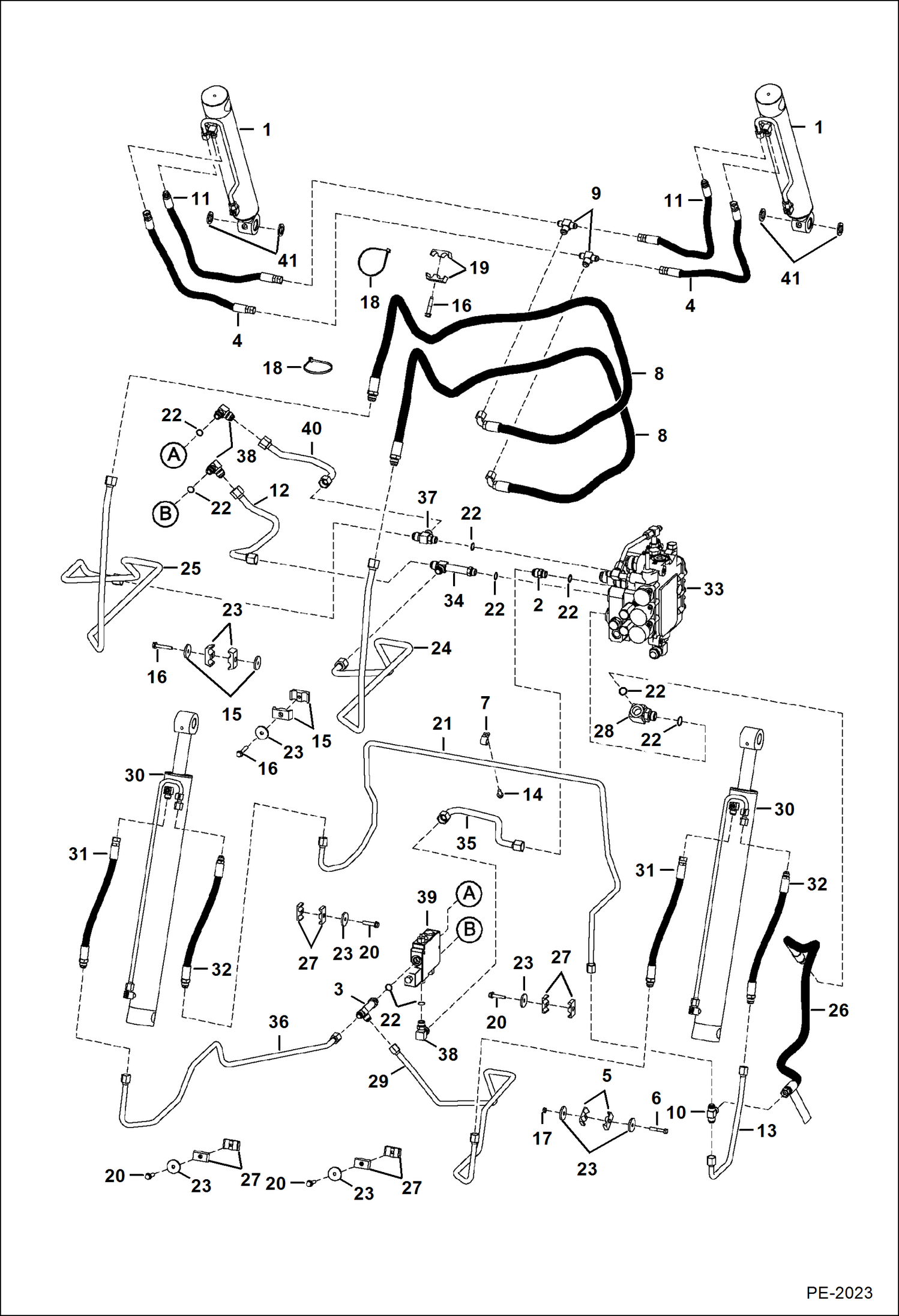 Схема запчастей Bobcat A-Series - HYDRAULIC CIRCUITRY (W/ Bucket Positioning Valve) ((523411001, 523511001 & Above) (S/N 526411001-11999, 526511001-11999) HYDRAULIC SYSTEM