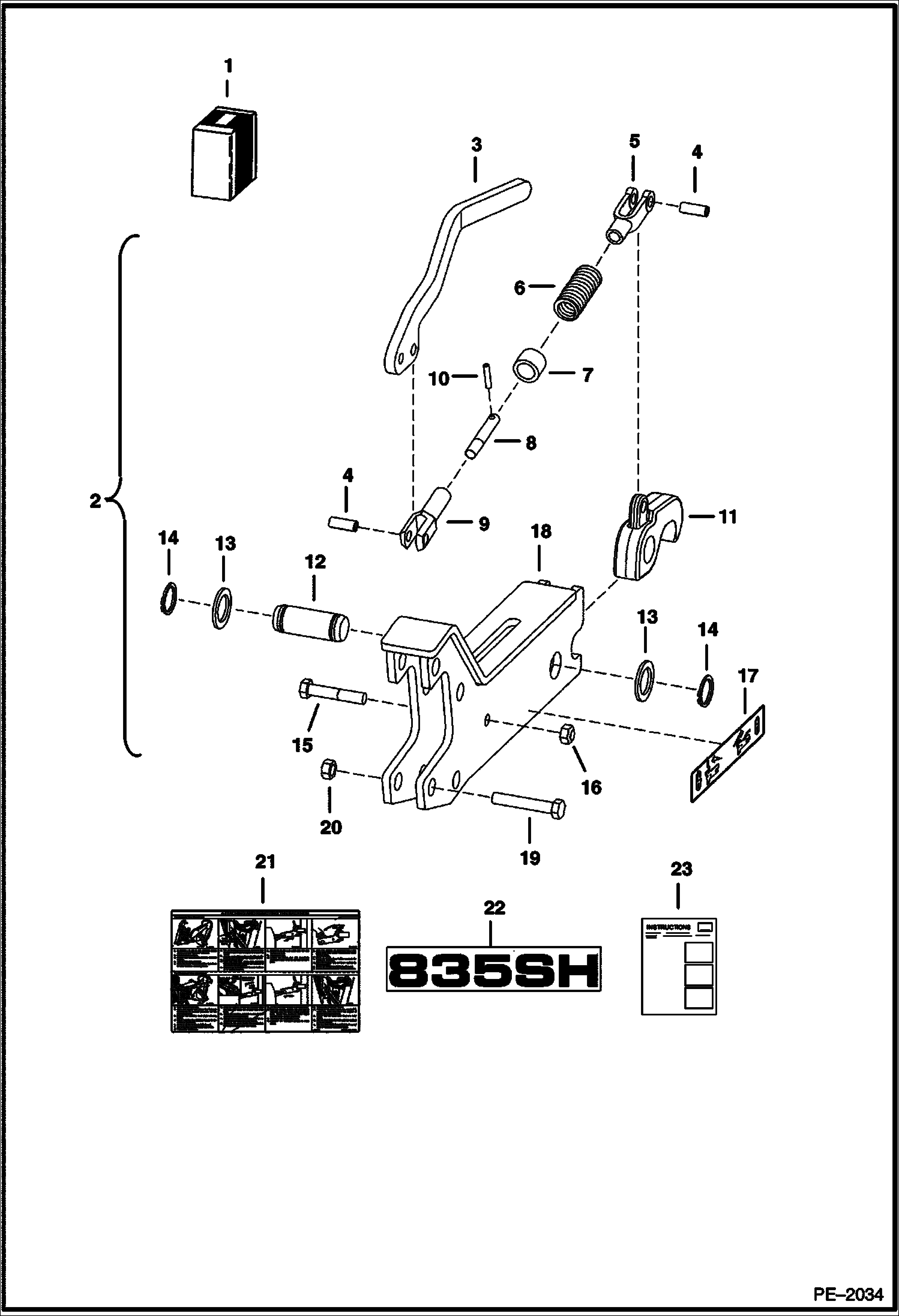 Схема запчастей Bobcat BACKHOE - MOUNTING ARM KIT - HOOK MOUNT 835SH Backhoe - S/N 9923 (1st 4 digits) 835SH BACKHOE