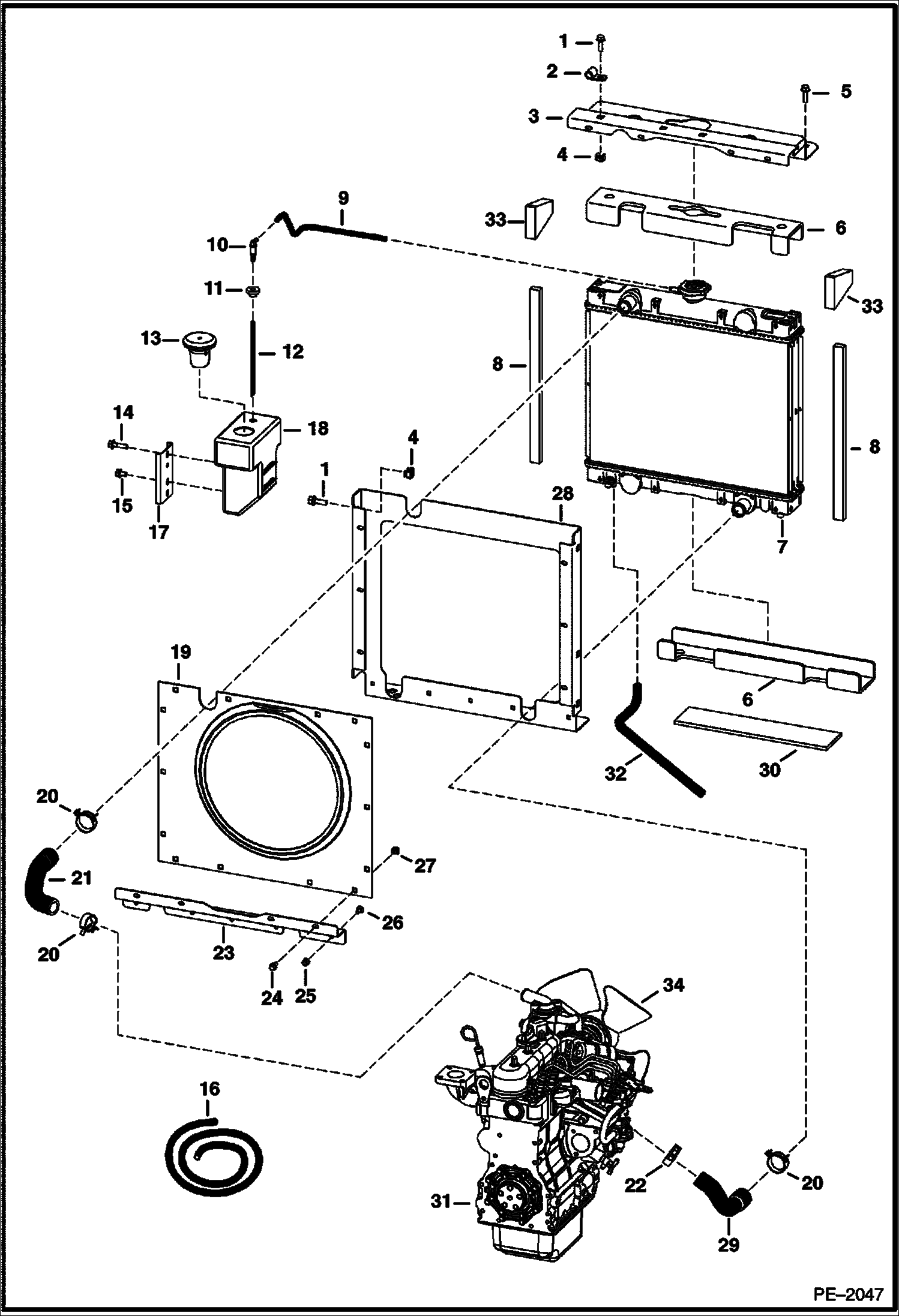 Схема запчастей Bobcat Mini Tracks Loaders - ENGINE & ATTACHING PARTS (Cooling Group) (S/N 523611001 & Above, 523711001 & Above) POWER UNIT