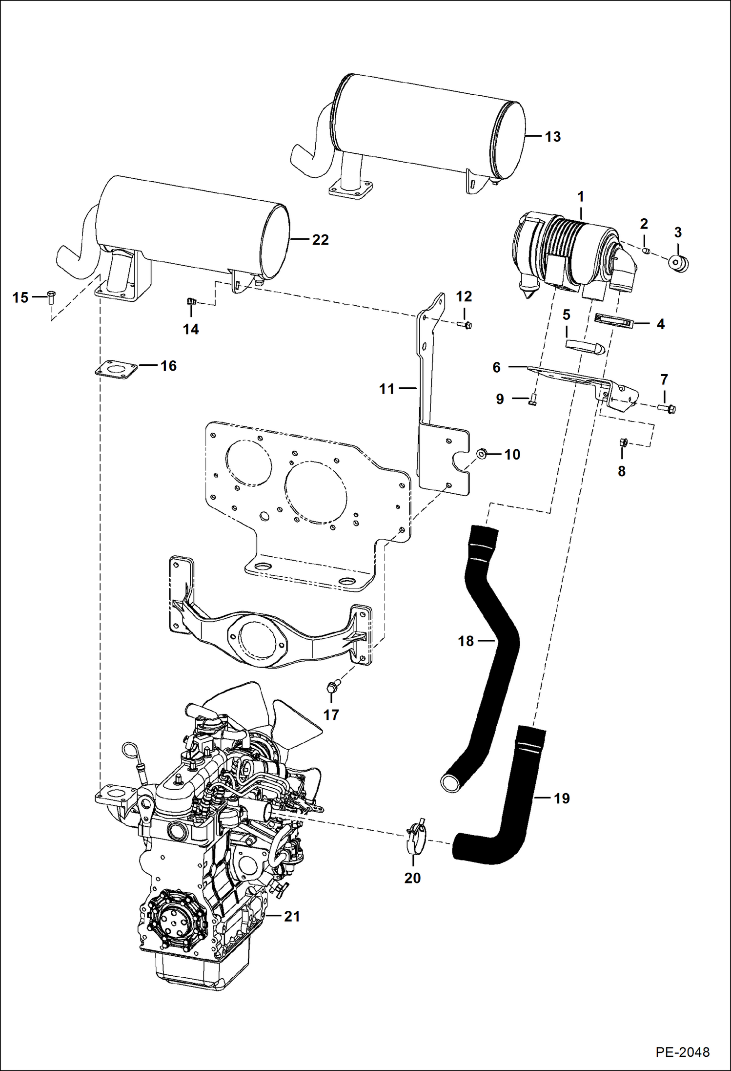 Схема запчастей Bobcat Mini Tracks Loaders - ENGINE & ATTACHING PARTS (Intake & Exhaust) (S/N 523611001 & Above, 523711001 & Above) POWER UNIT