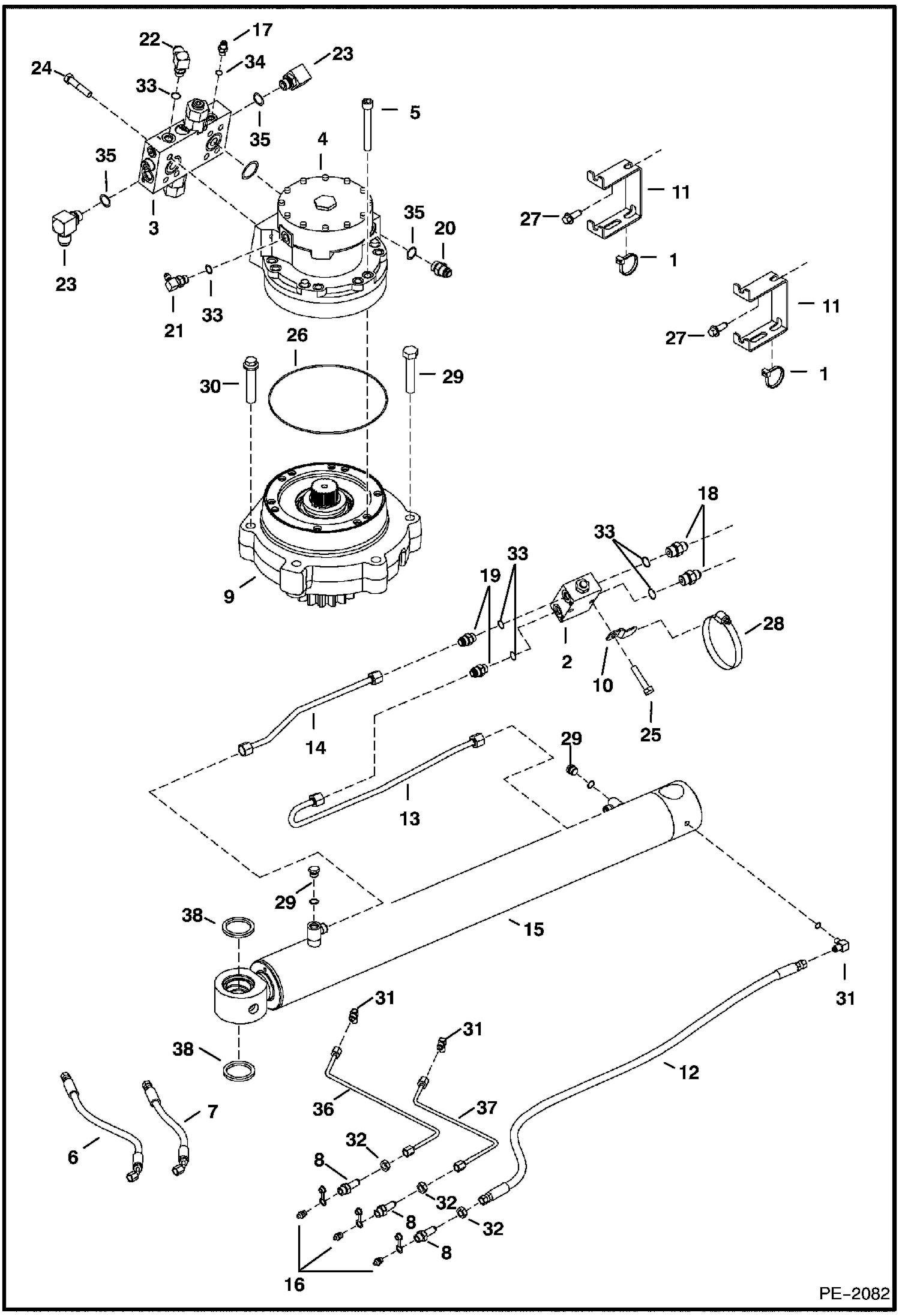 Схема запчастей Bobcat 337 - HYDRAULIC CIRCUITRY (Upper) HYDRAULIC SYSTEM