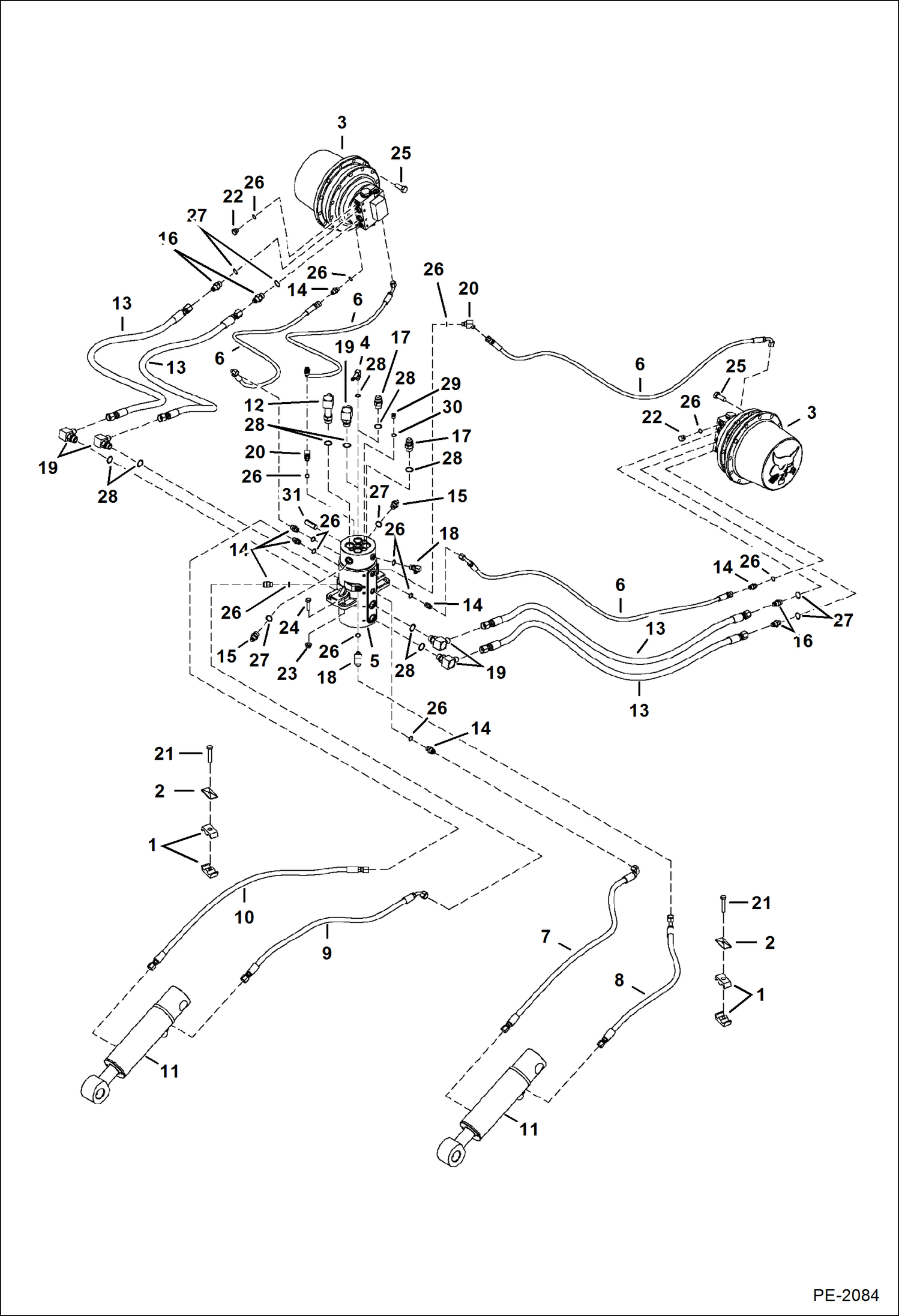 Схема запчастей Bobcat 337 - HYDRAULIC CIRCUITRY (Lower) (S/N 234611163 & Below, 234711197 & Below) HYDRAULIC SYSTEM