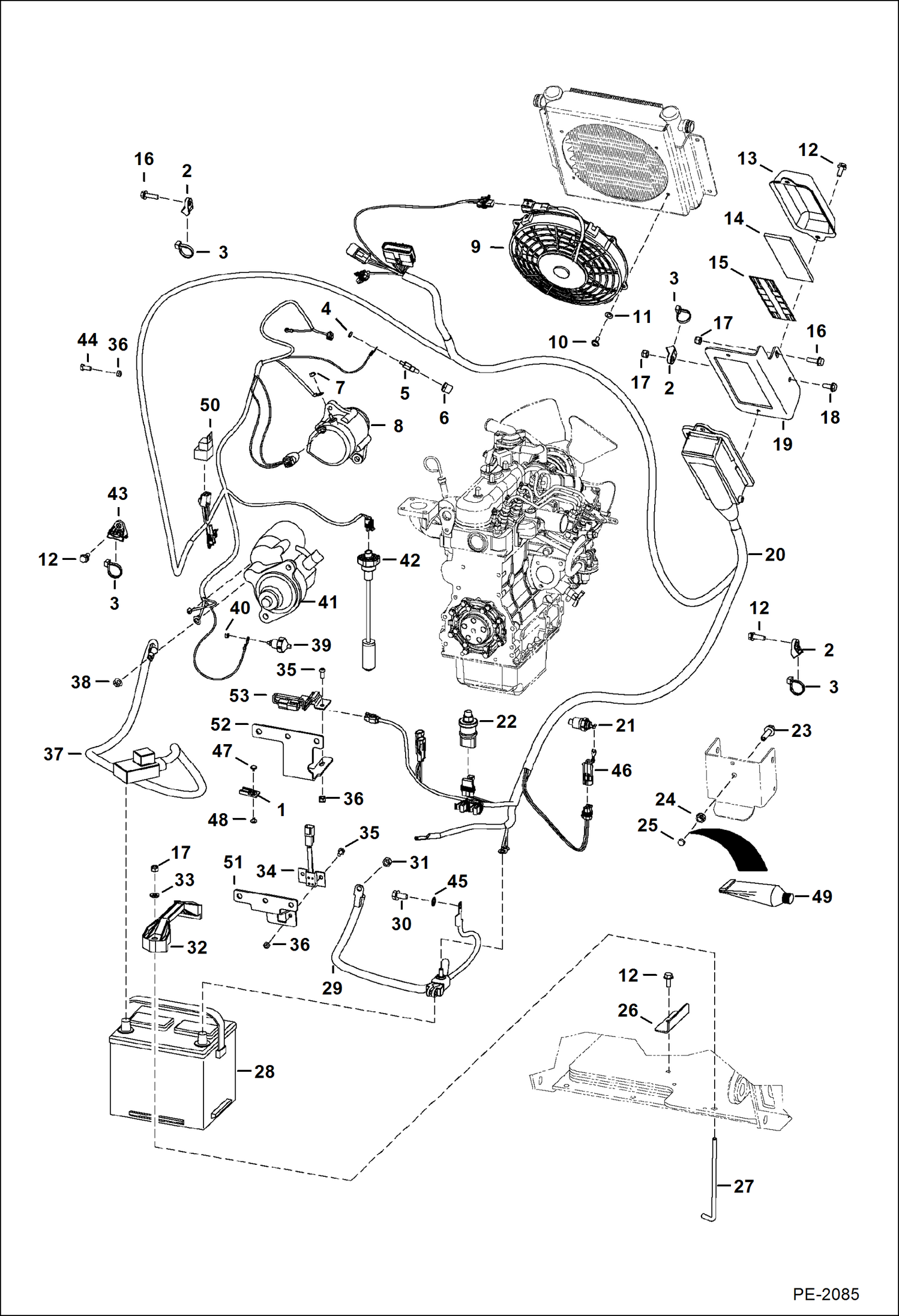 Схема запчастей Bobcat Mini Tracks Loaders - ENGINE ELECTRICAL CIRCUITRY (S/N 523611001 & Above, 523711001 & Above) ELECTRICAL SYSTEM