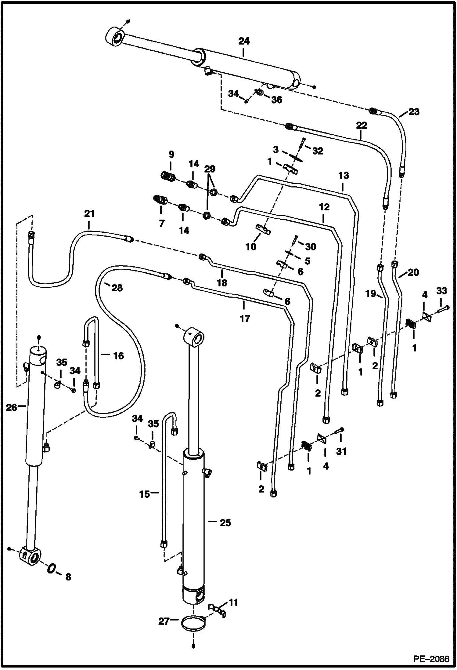 Схема запчастей Bobcat 337 - HYDRAULIC CIRCUITRY (Work Tubelines & Cylinders) HYDRAULIC SYSTEM