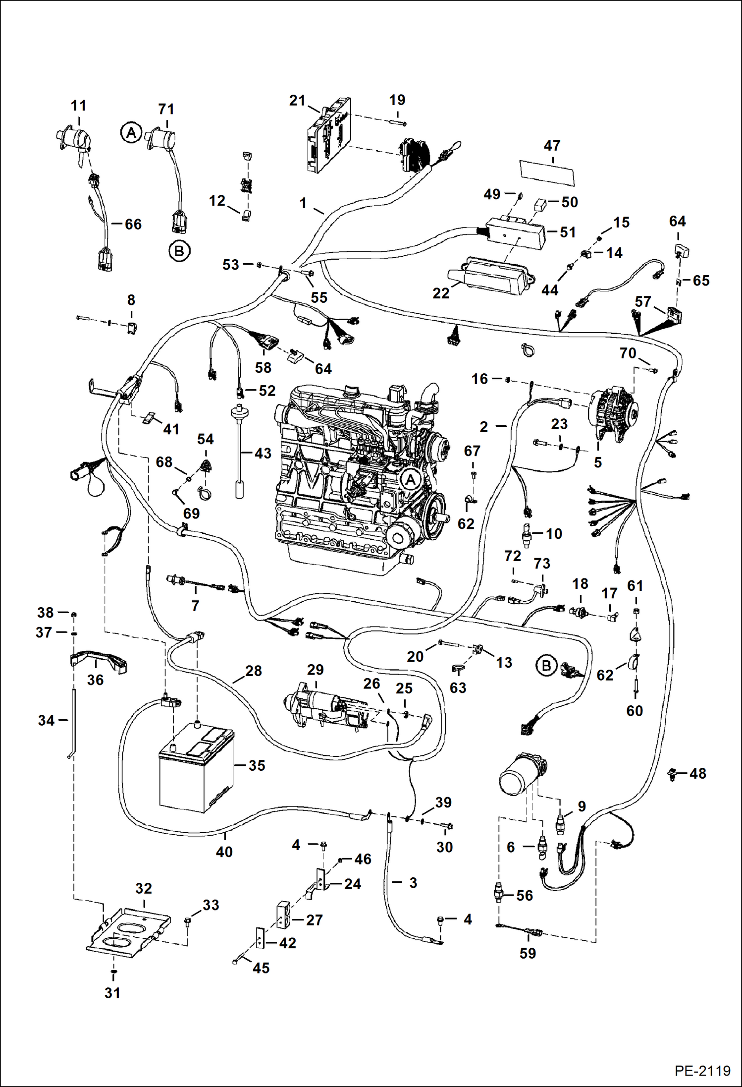 Схема запчастей Bobcat S-Series - ENGINE ELECTRICAL CIRCUITRY (S/N 5284 12611 & Bel, 5285 11032 & Bel) ELECTRICAL SYSTEM