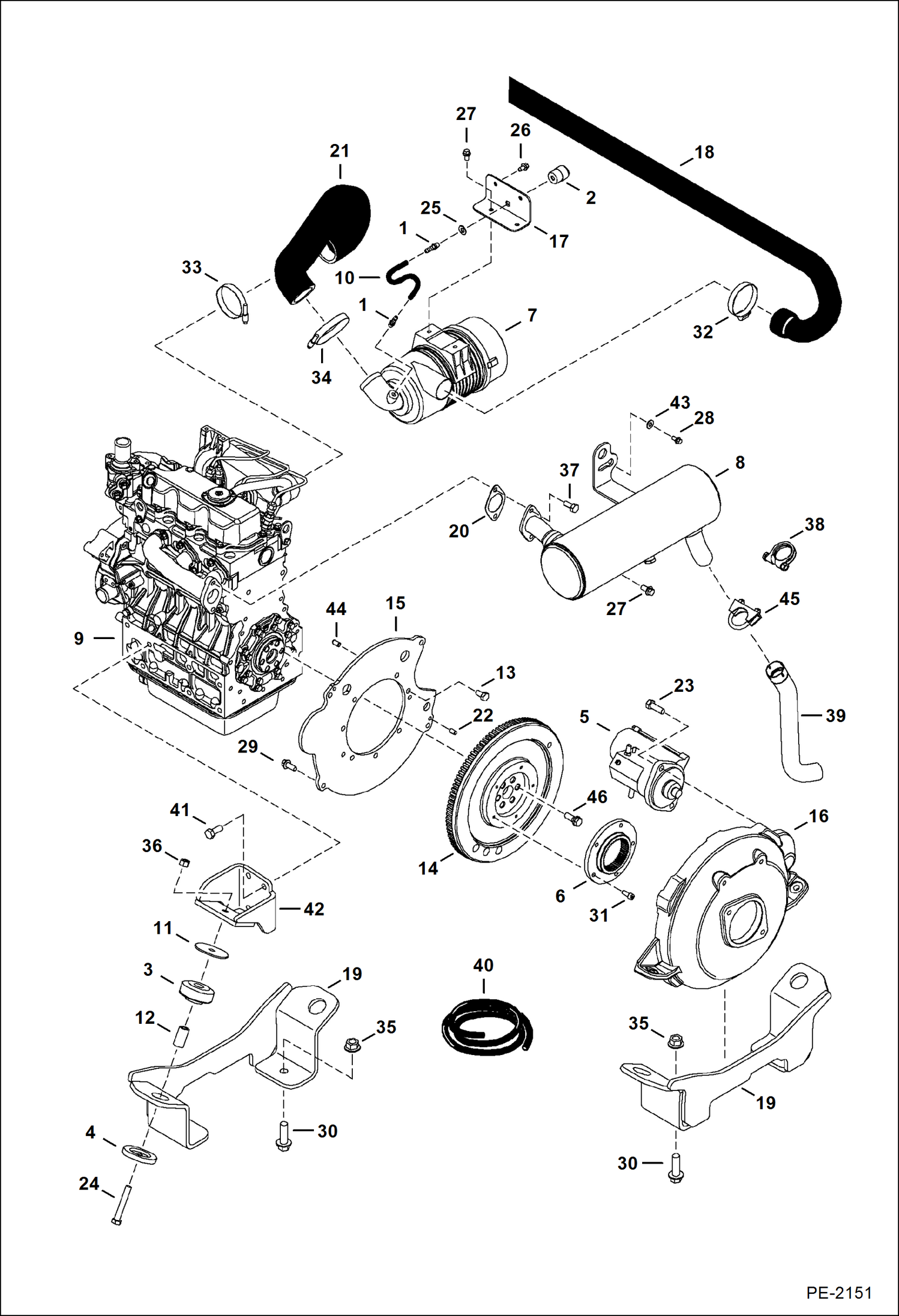 Схема запчастей Bobcat 325 - ENGINE & ATTACHING PARTS (Air Cleaner, Muffler, Engine Mounts) POWER UNIT