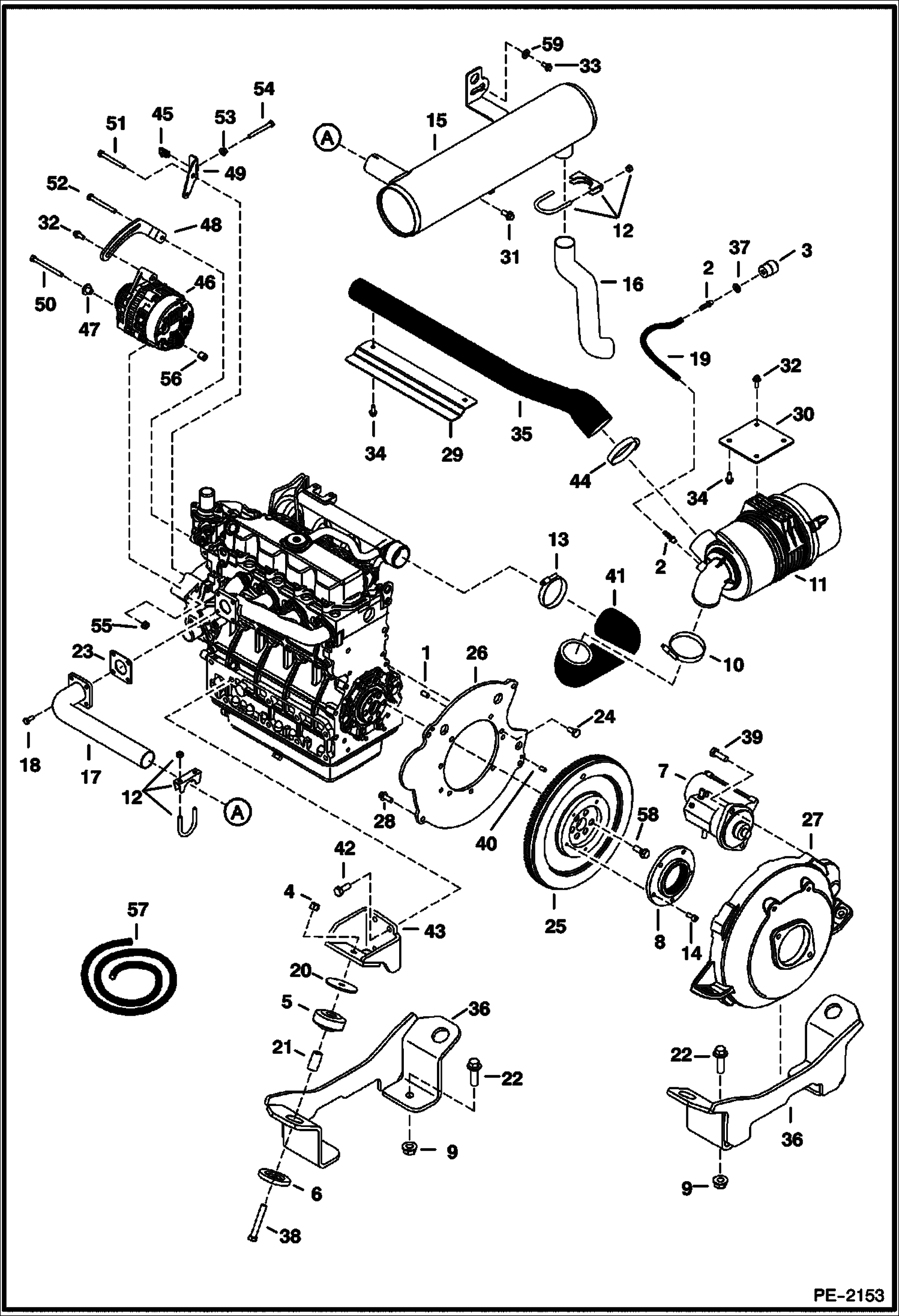 Схема запчастей Bobcat 334 - ENGINE & ATTACHING PARTS (Air Cleaner, Muffler, Engine Mounts) POWER UNIT