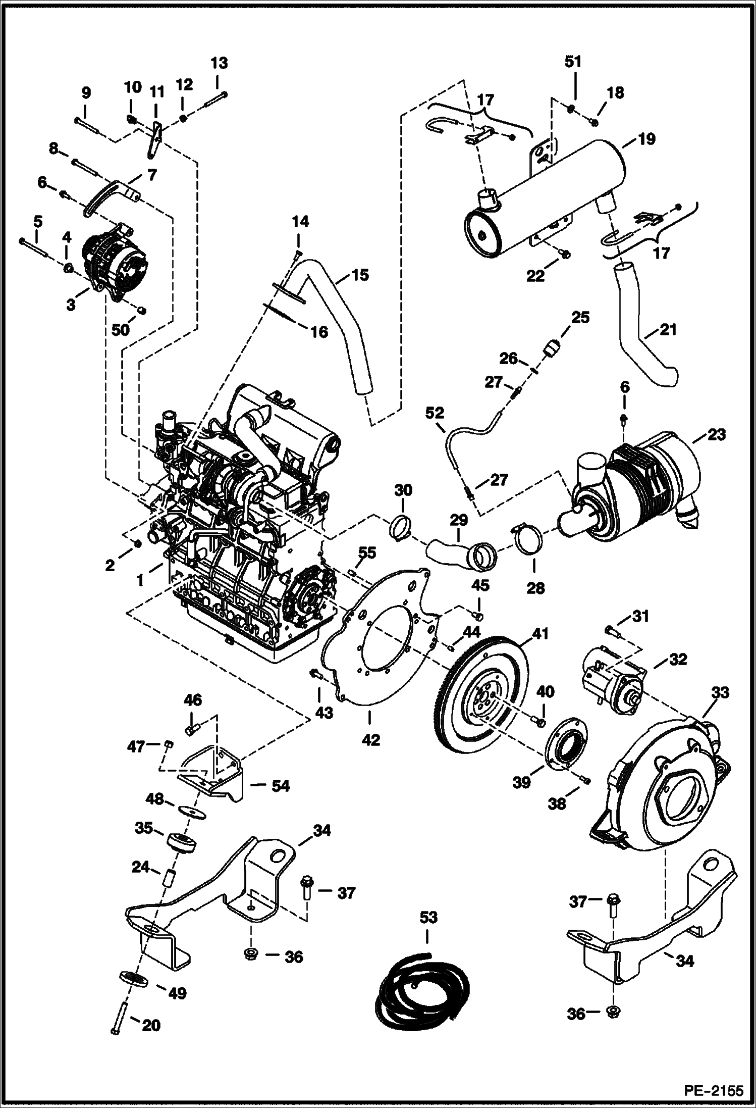 Схема запчастей Bobcat 341 - ENGINE & ATTACHING PARTS (Air Cleaner, Muffler, Engine Mounts) POWER UNIT