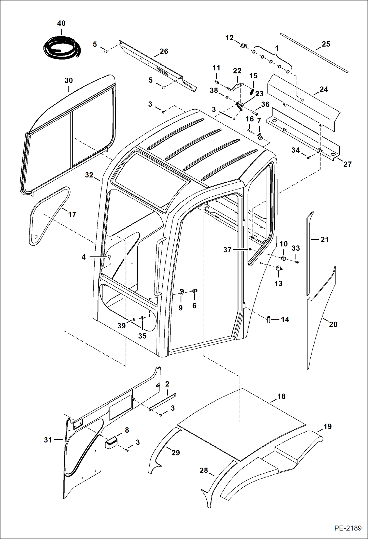 Схема запчастей Bobcat 430 - OPERATOR CAB (RH Window & Insulation) MAIN FRAME