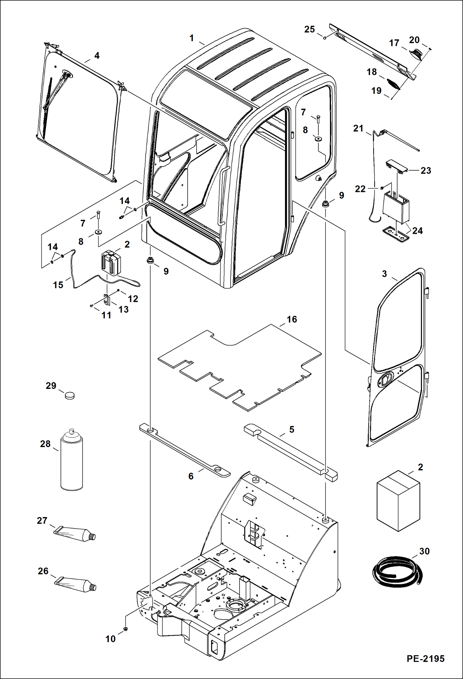 Схема запчастей Bobcat 320 - OPERATOR CAB (Mounting, Front Window, Door) (S/N 223911001 & Above, 224011001 & Above) MAIN FRAME