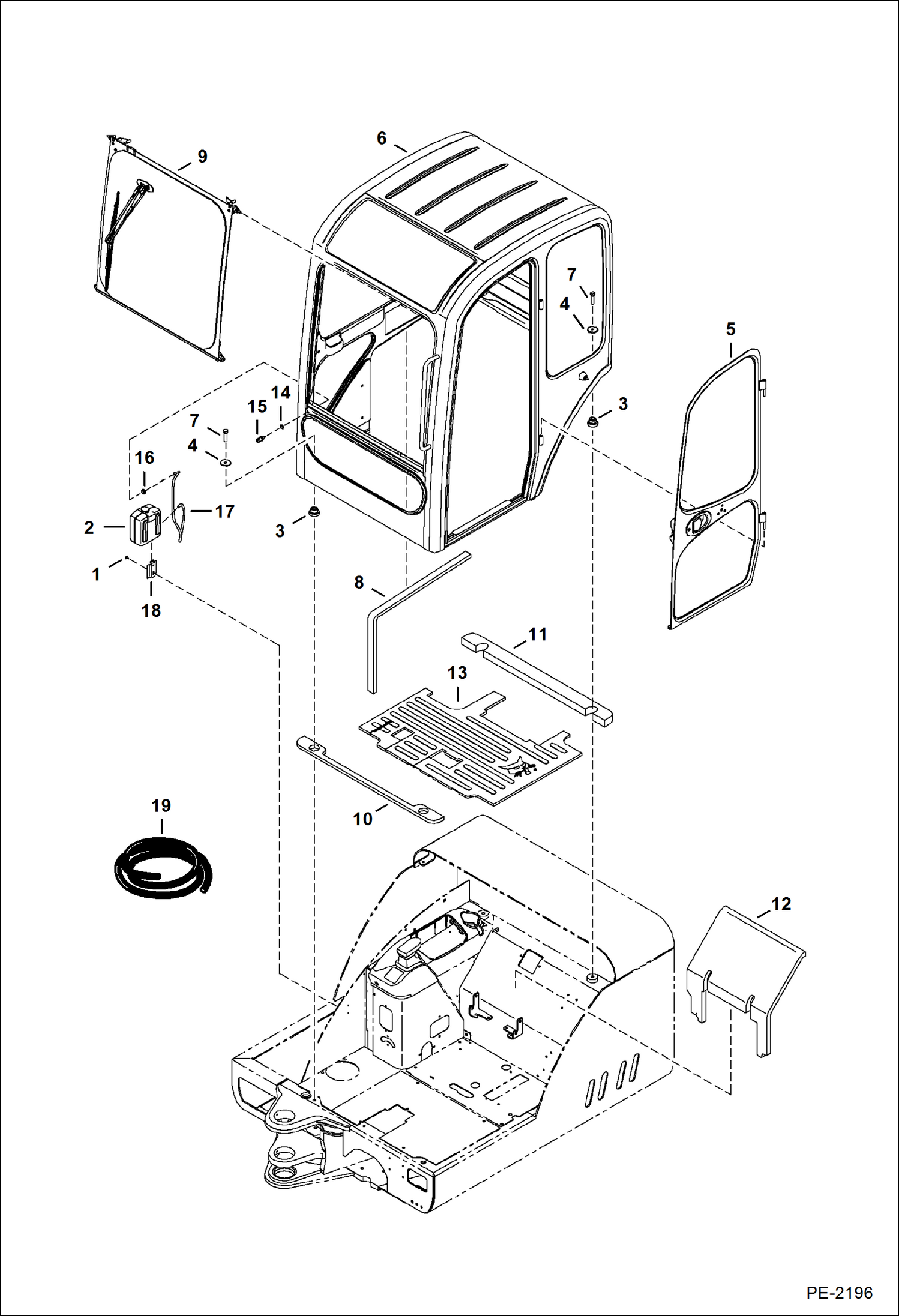 Схема запчастей Bobcat 325 - OPERATOR CAB (Mounting, Front Window, Door) MAIN FRAME