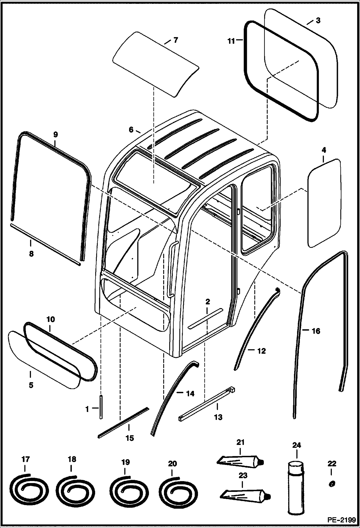 Схема запчастей Bobcat 320 - OPERATOR CAB (Windows & Seals) MAIN FRAME