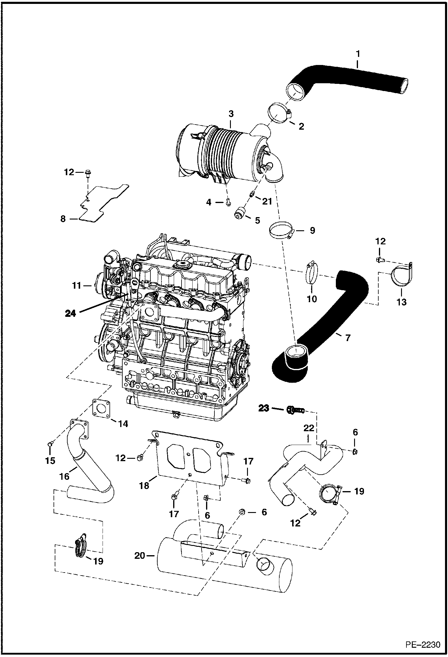 Схема запчастей Bobcat 5600 - ENGINE & ATTACHING PARTS (Intake & Exhaust) (424811001 & Above) POWER UNIT