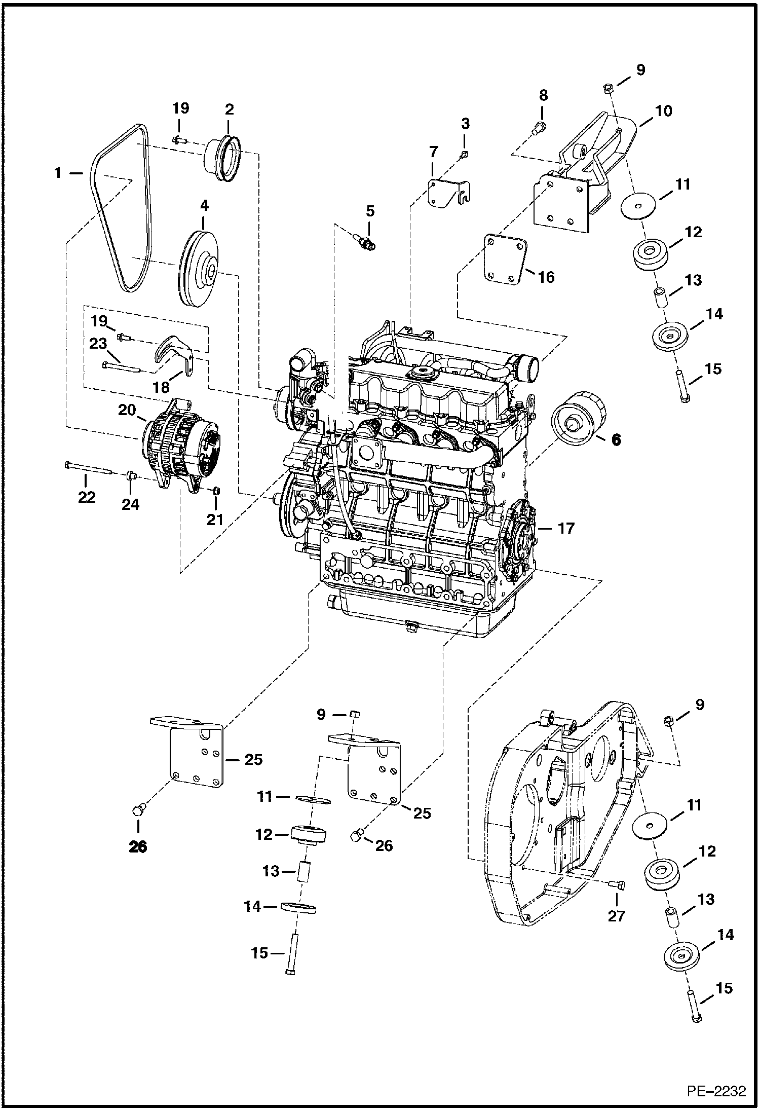 Схема запчастей Bobcat 5600 - ENGINE & ATTACHING PARTS (Belt Drive, Alt.) (424811001 & Above) POWER UNIT