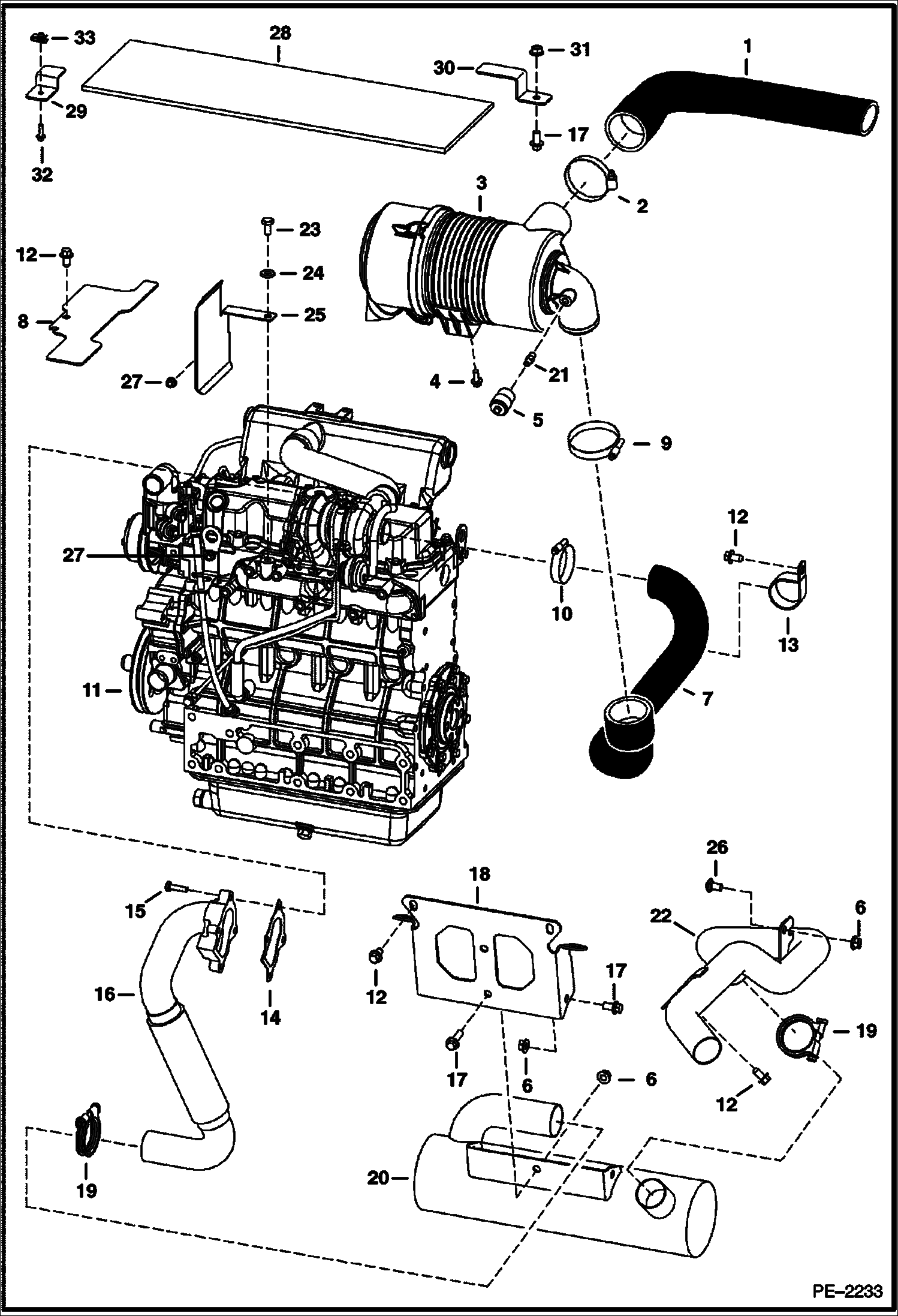 Схема запчастей Bobcat 5600 - ENGINE & ATTACHING PARTS (Intake & Exhaust) (Turbo) (424711001 & Above) POWER UNIT