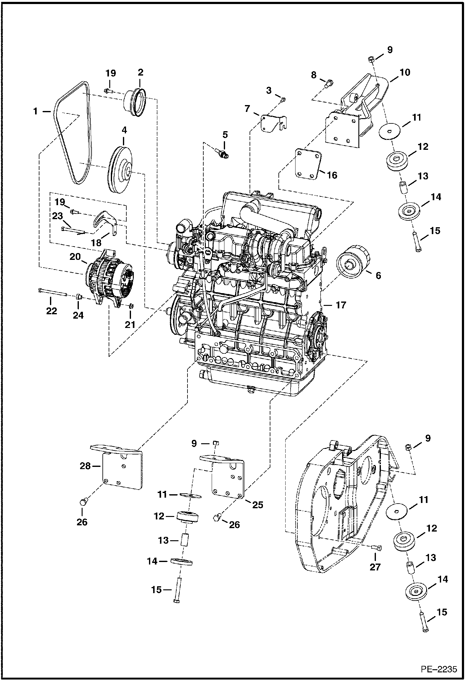 Схема запчастей Bobcat 5600 - ENGINE & ATTACHING PARTS (Belt Drive, Alt.) (Turbo) (A00311001 & Above) POWER UNIT