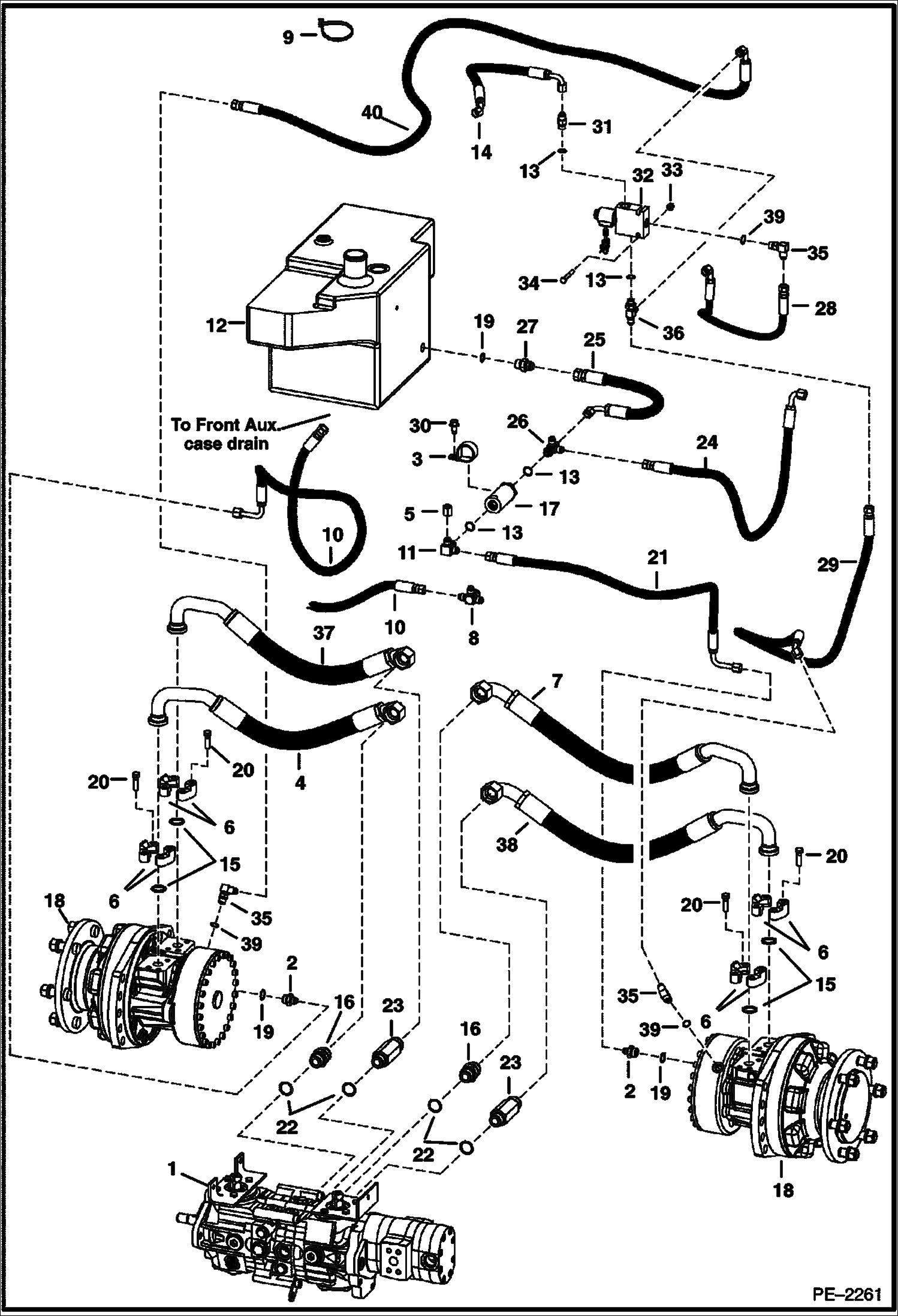 Схема запчастей Bobcat T-Series - HYDROSTATIC CIRCUITRY (W/Motors) (S/N 521911001 & Above, 522011001 & Above, 525411001-13999, 525511001-11999) HYDROSTATIC SYSTEM