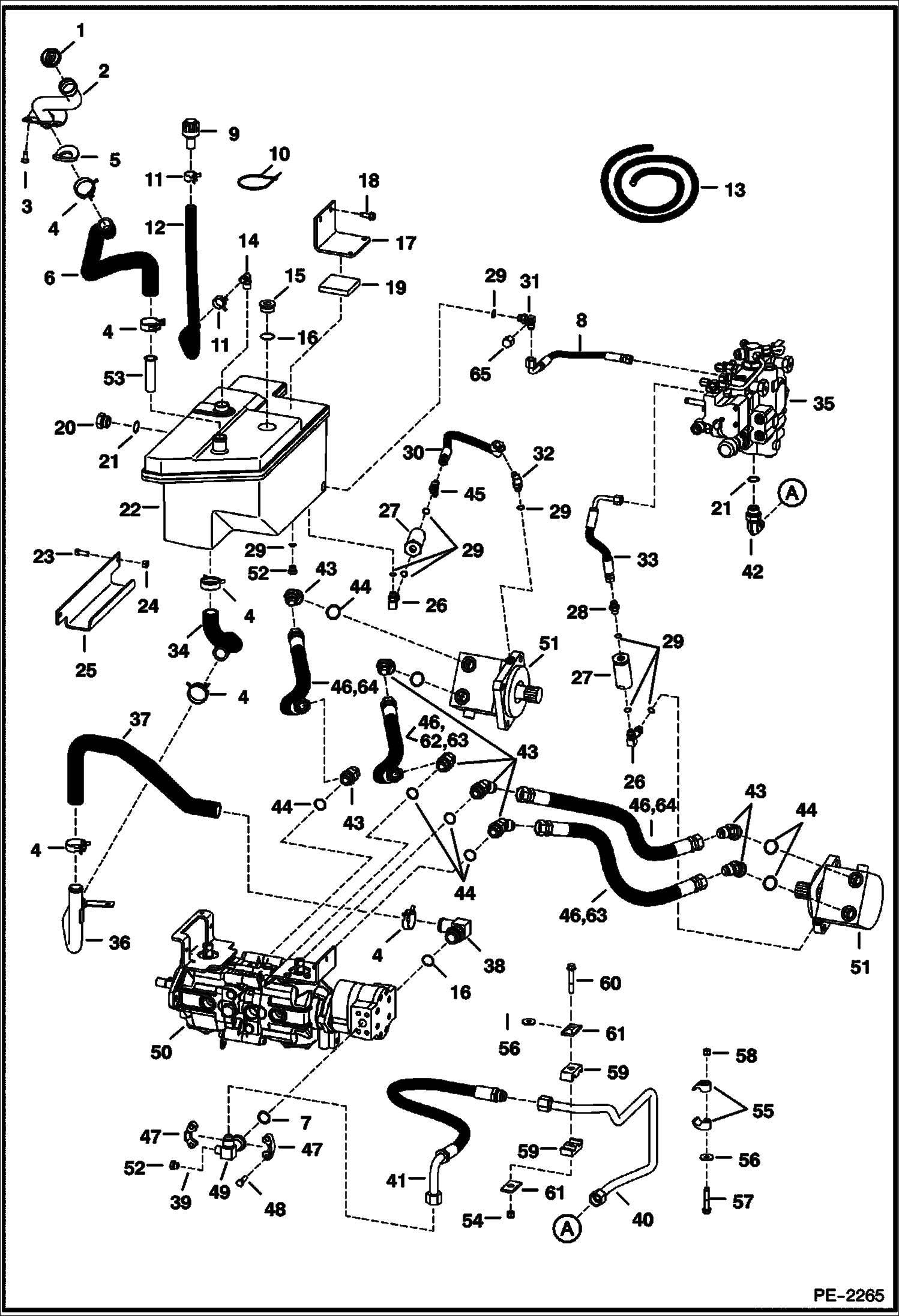 Схема запчастей Bobcat S-Series - HYDROSTATIC CIRCUITRY (Manual Hand Controls) (S/N 526915001 & Above, 526815001 & Above, 526715001 & Above, 526615001 & Above) HYDROSTATIC SYSTEM