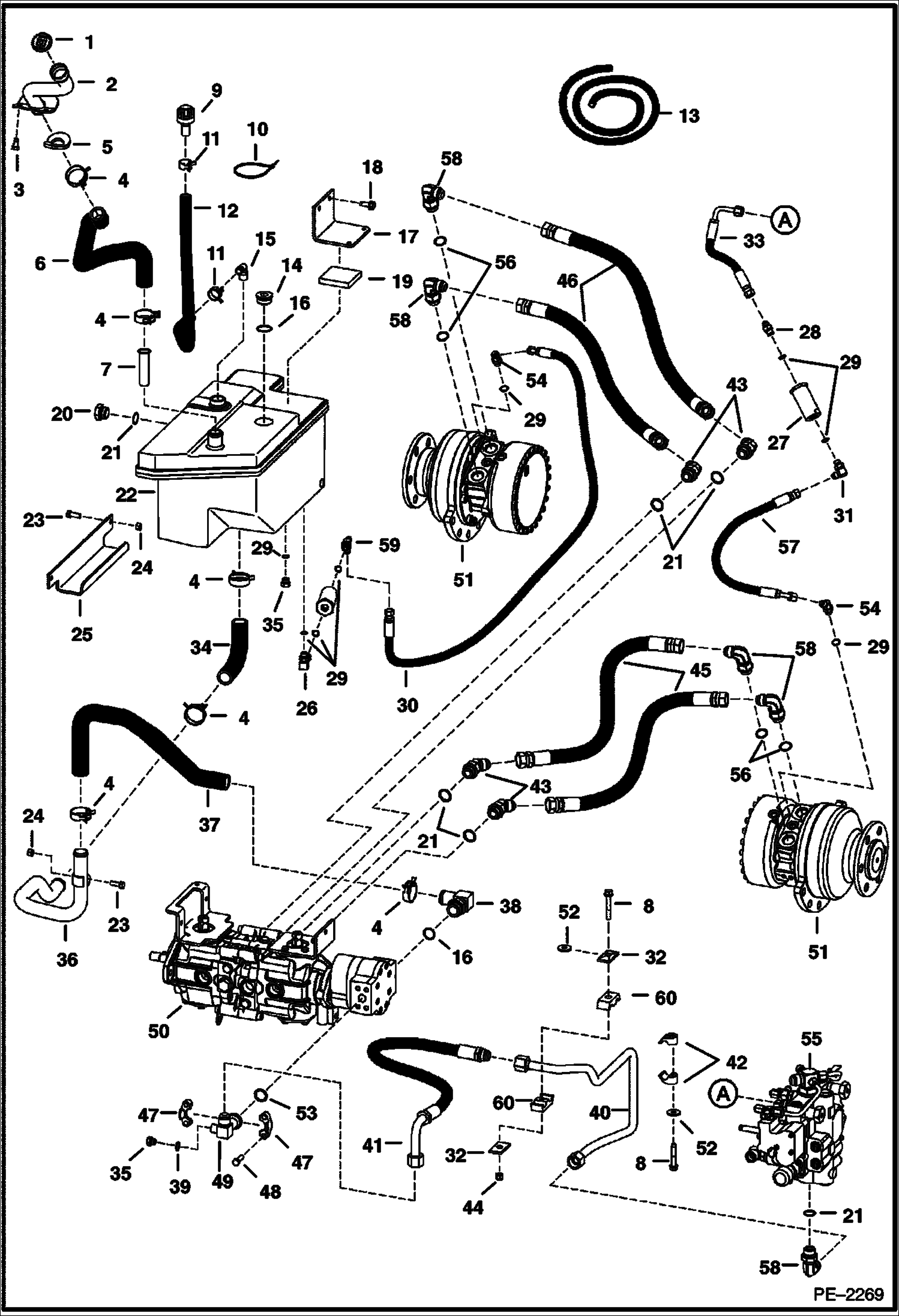 Схема запчастей Bobcat T-Series - HYDROSTATIC CIRCUITRY (Manual Hand Controls) (S/N 527513001 & Above, 527613001 & Above) HYDROSTATIC SYSTEM