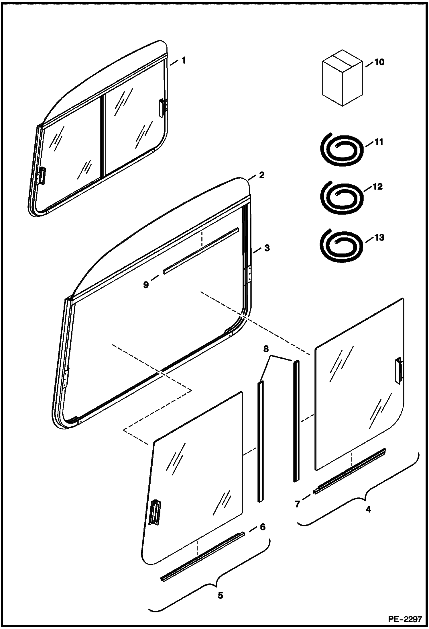 Схема запчастей Bobcat 425 - OPERATOR CAB (Right Window) MAIN FRAME