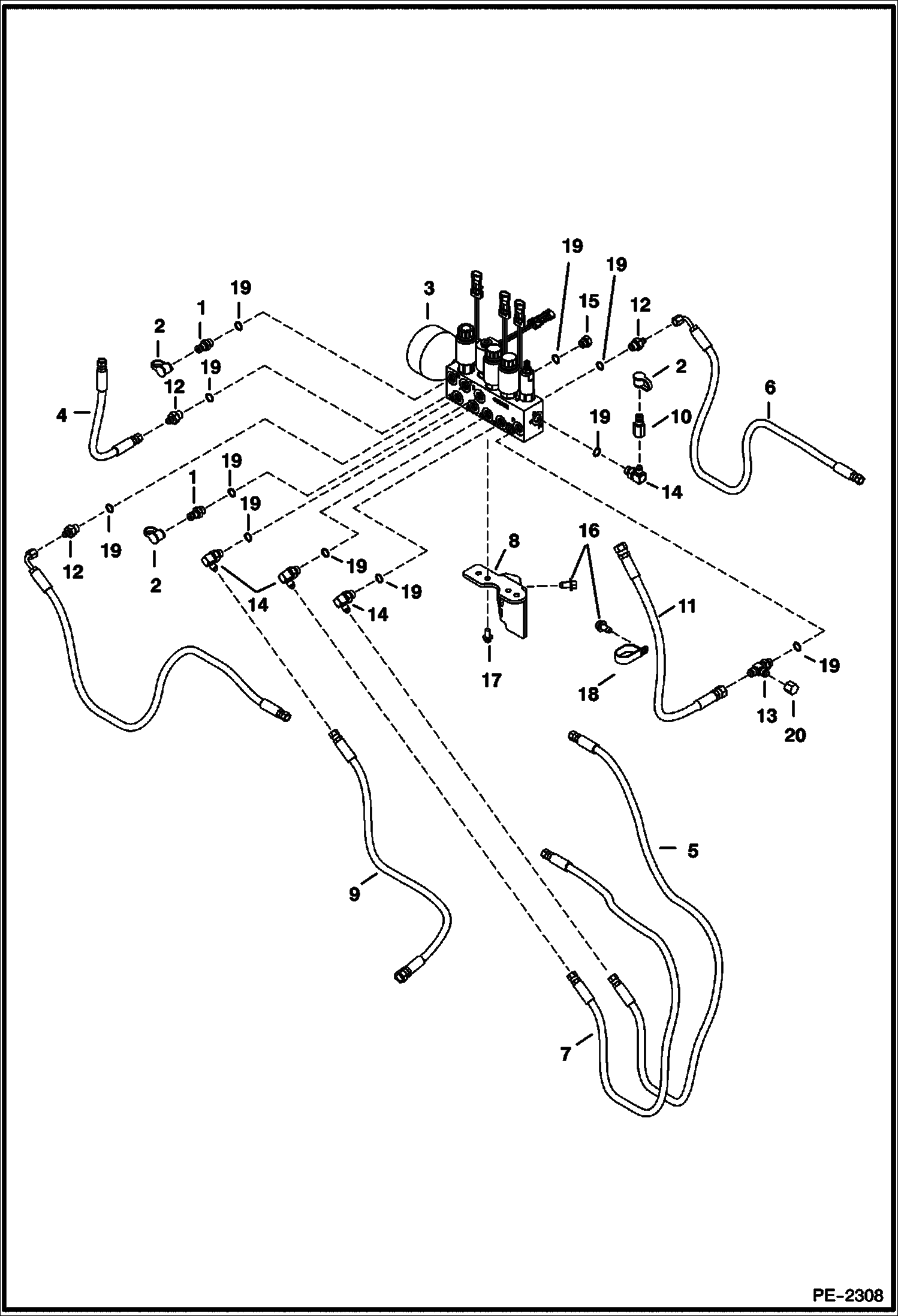 Схема запчастей Bobcat 435 - HYDRAULIC CIRCUITRY (Manifold) (S/N 5631 11001-13999, 14007-14999) HYDRAULIC SYSTEM