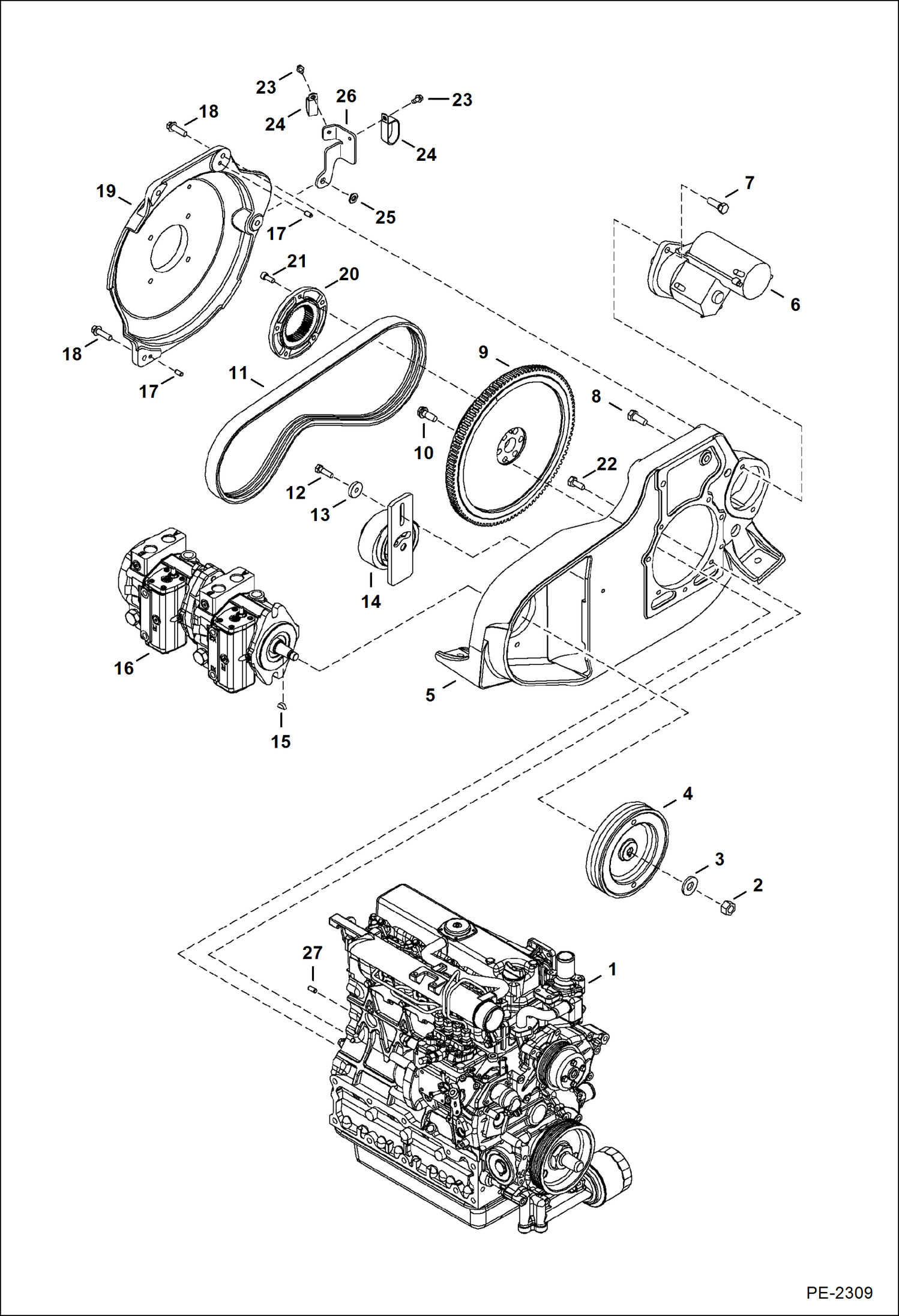 Схема запчастей Bobcat 430 - ENGINE & ATTACHING PARTS (Belt Drive System) POWER UNIT