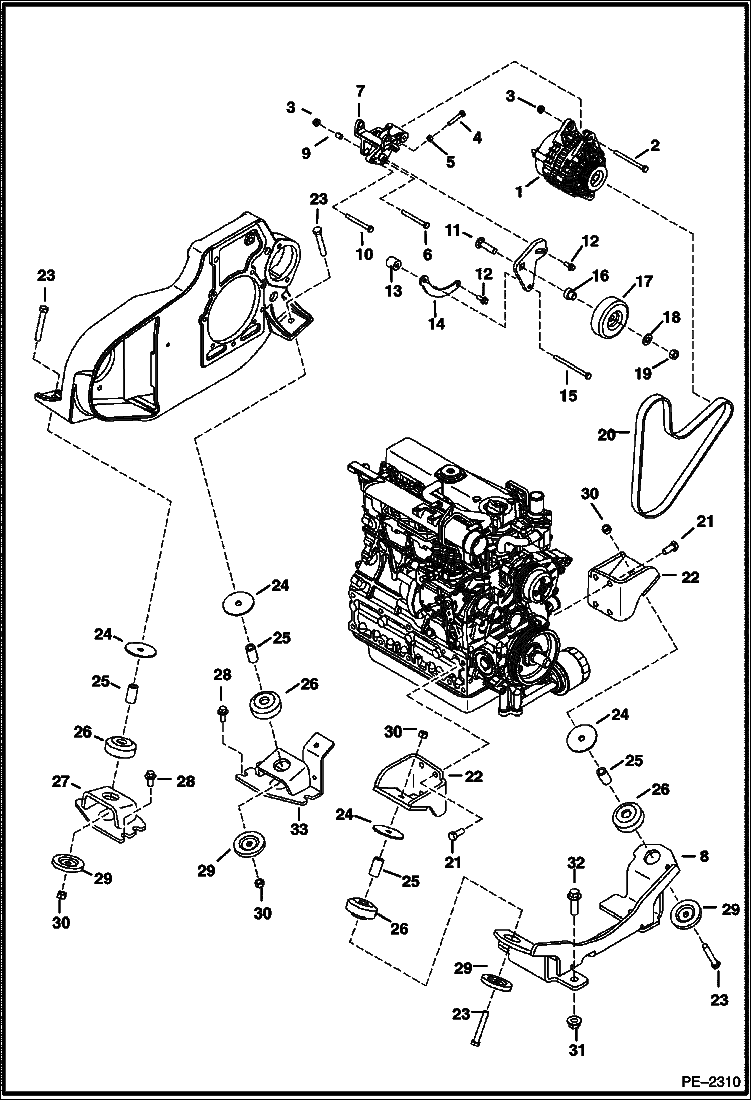 Схема запчастей Bobcat 430 - ENGINE & ATTACHING PARTS (Engine Mounts) (S/N 563012000 & Below) POWER UNIT