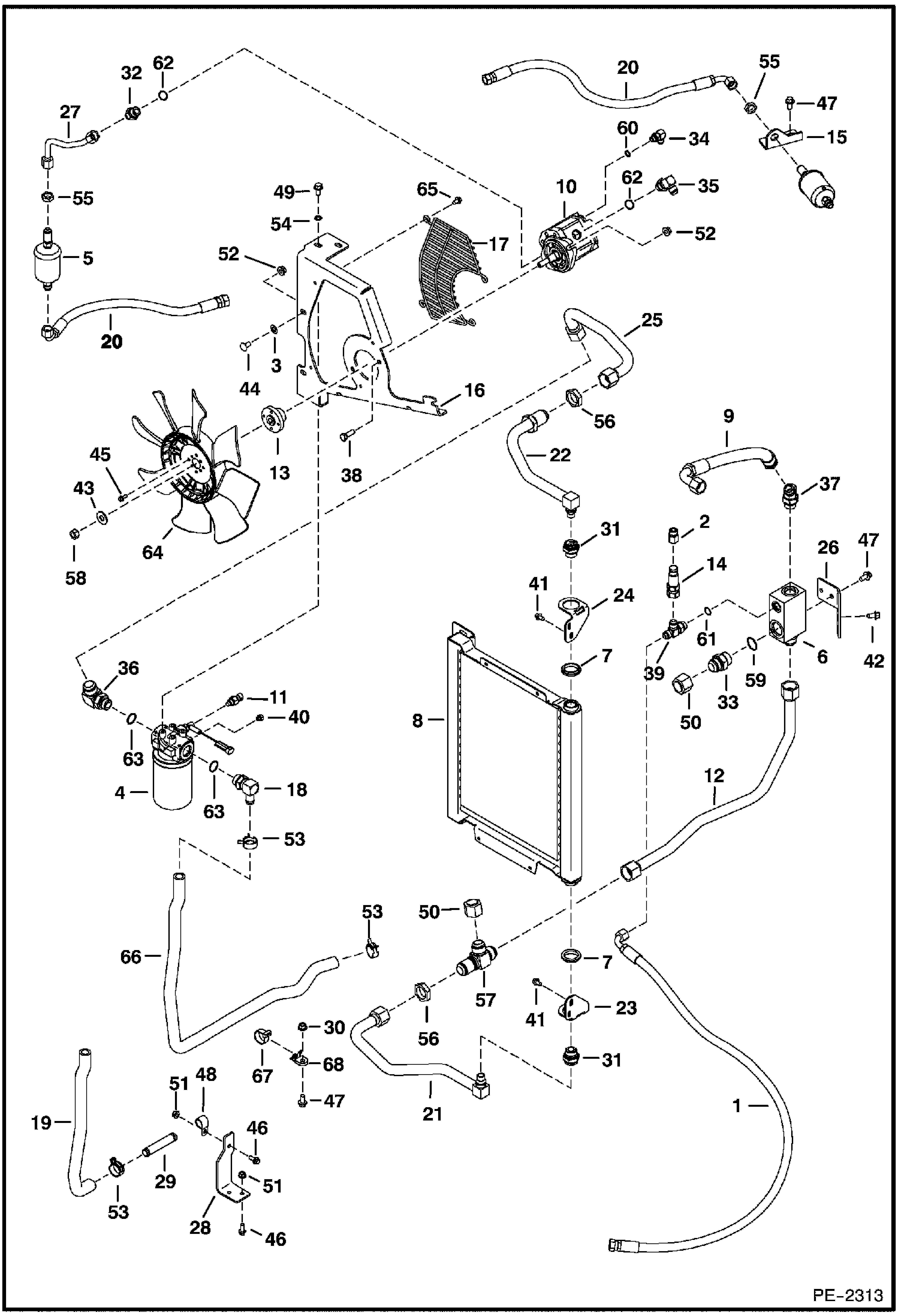 Схема запчастей Bobcat 435 - HYDRAULIC CIRCUITRY (Cooler/Filter) (S/N 5631 11001-13999, 14007-14999) HYDRAULIC SYSTEM