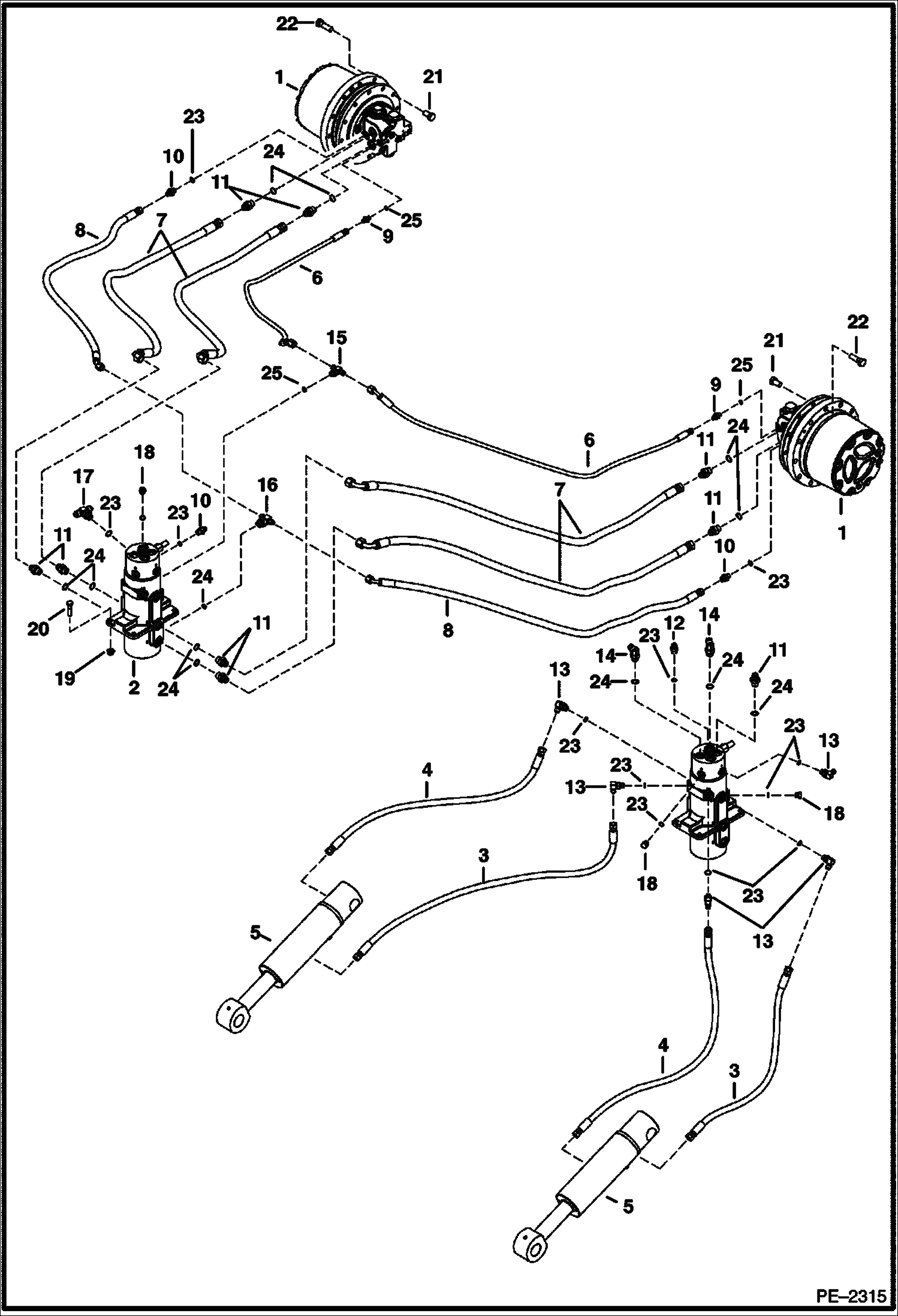 Схема запчастей Bobcat 435 - HYDRAULIC CIRCUITRY (Lower) (S/N 5631 11001-12928, 14148-14164,15065-16099, 16102-16105, 16120-16122, 16124 & Above) HYDRAULIC SYSTEM