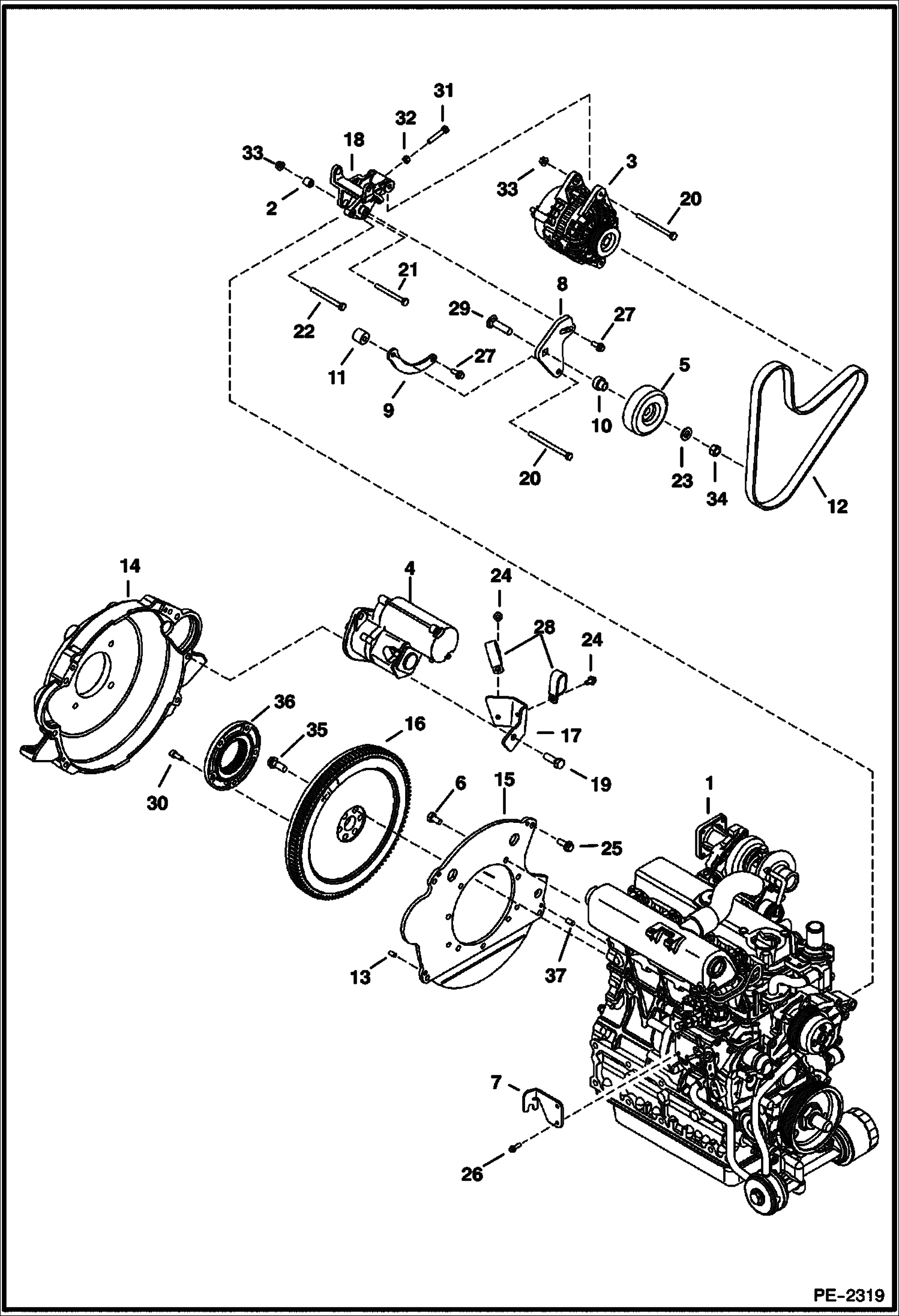 Схема запчастей Bobcat 435 - ENGINE & ATTACHING PARTS (Starter & Alternator) POWER UNIT