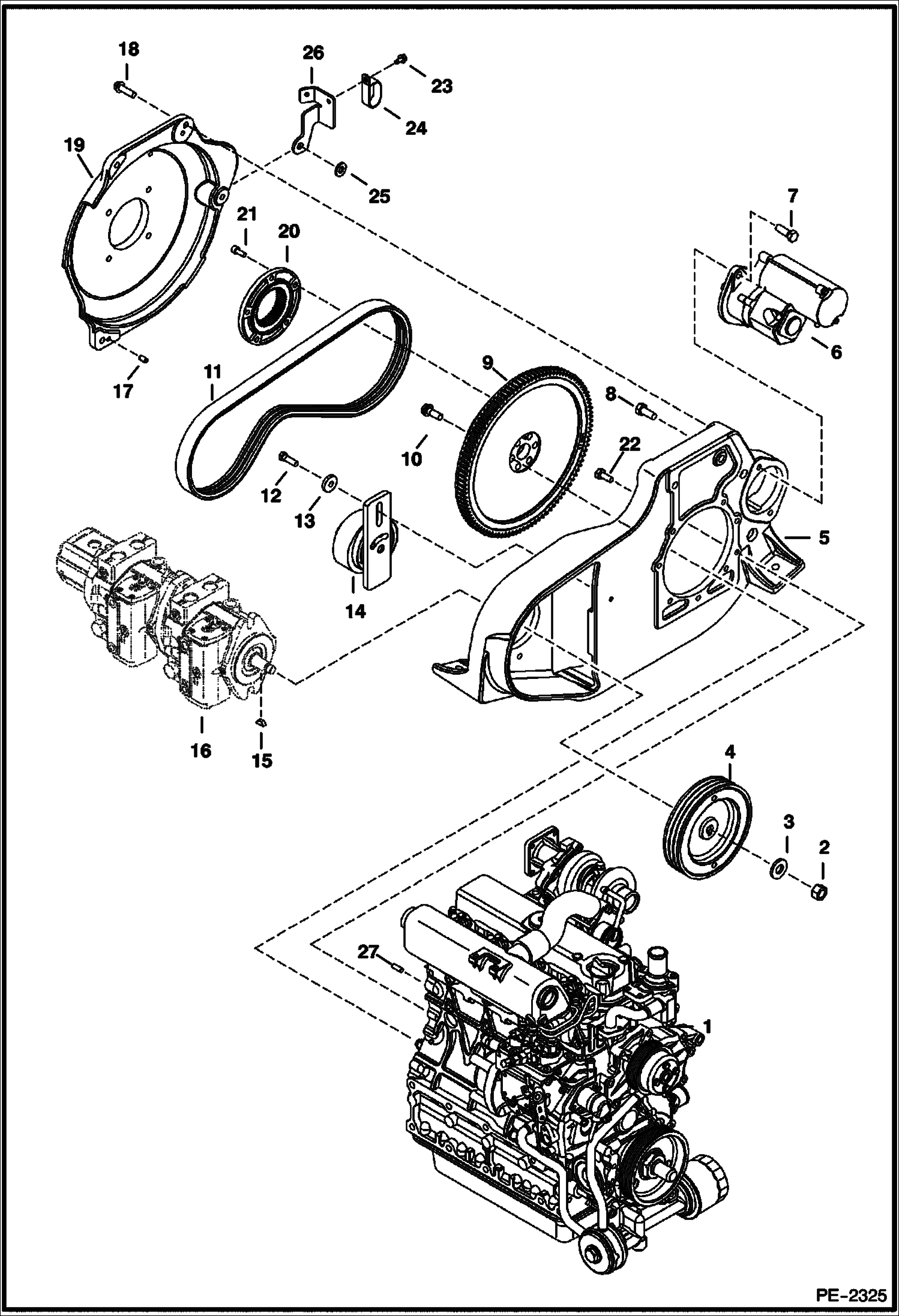 Схема запчастей Bobcat 435 - ENGINE & ATTACHING PARTS (Belt Drive System) POWER UNIT