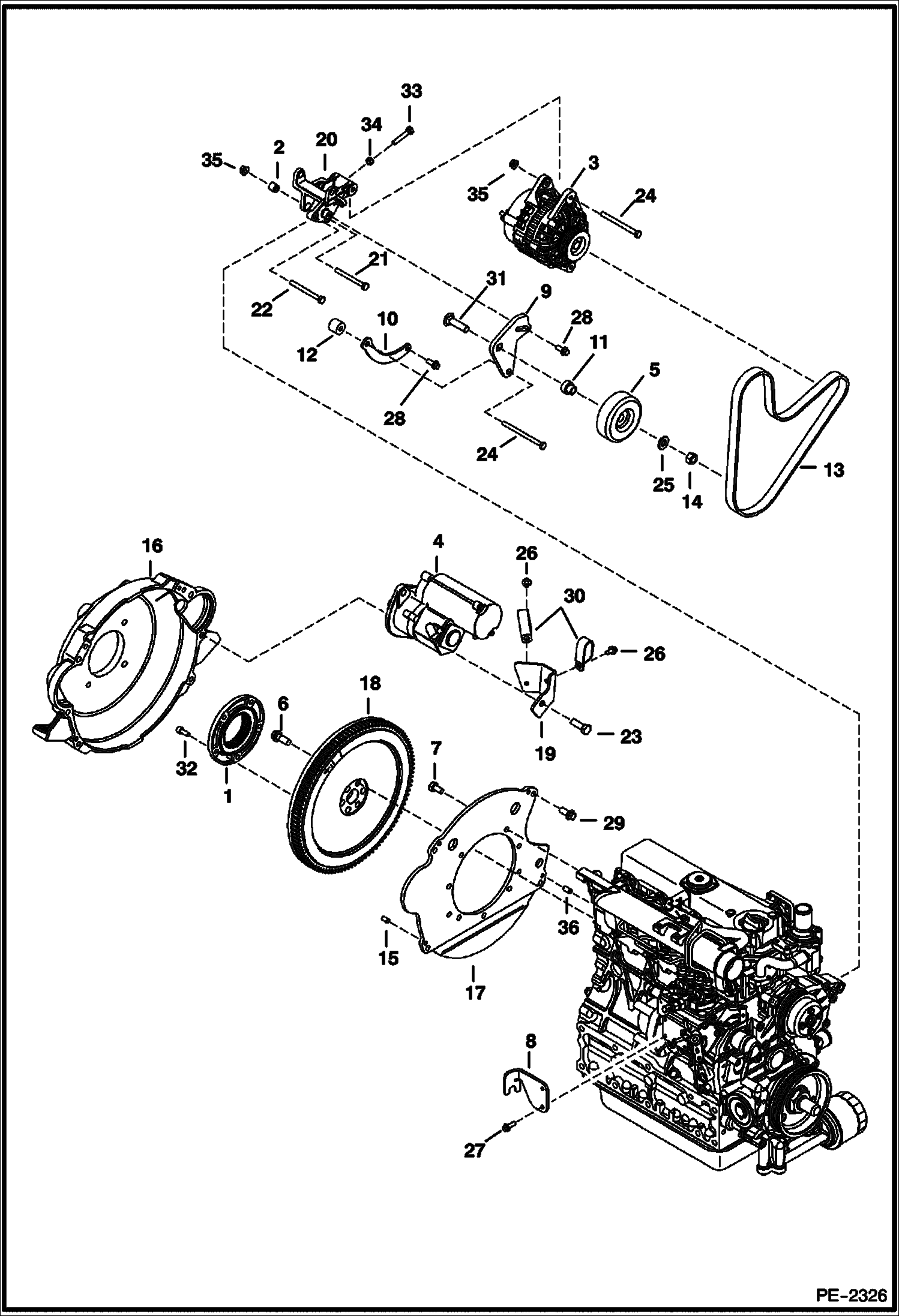 Схема запчастей Bobcat 430 - ENGINE & ATTACHING PARTS (Starter & Alternator) POWER UNIT