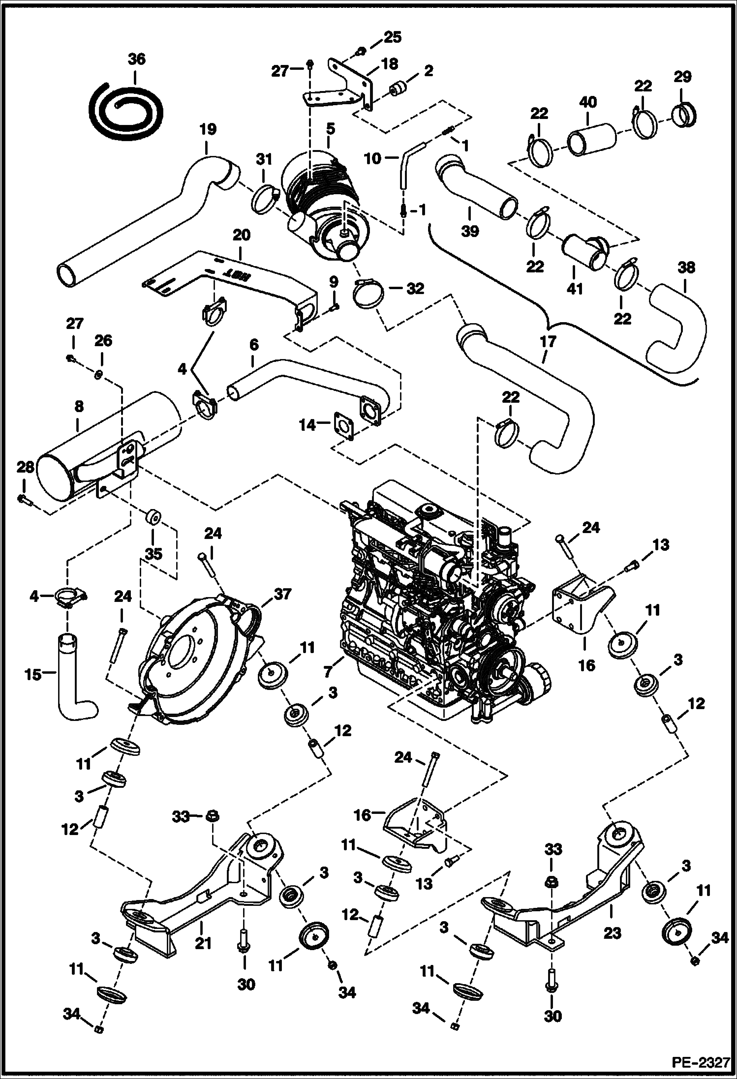 Схема запчастей Bobcat 430 - ENGINE & ATTACHING PARTS (Air Cleaner, Muffler, Engine Mounts) (S/N 562912008 & Above) POWER UNIT